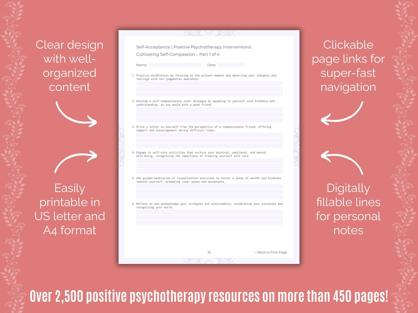 Self-Acceptance Positive Psychotherapy Counseling Templates