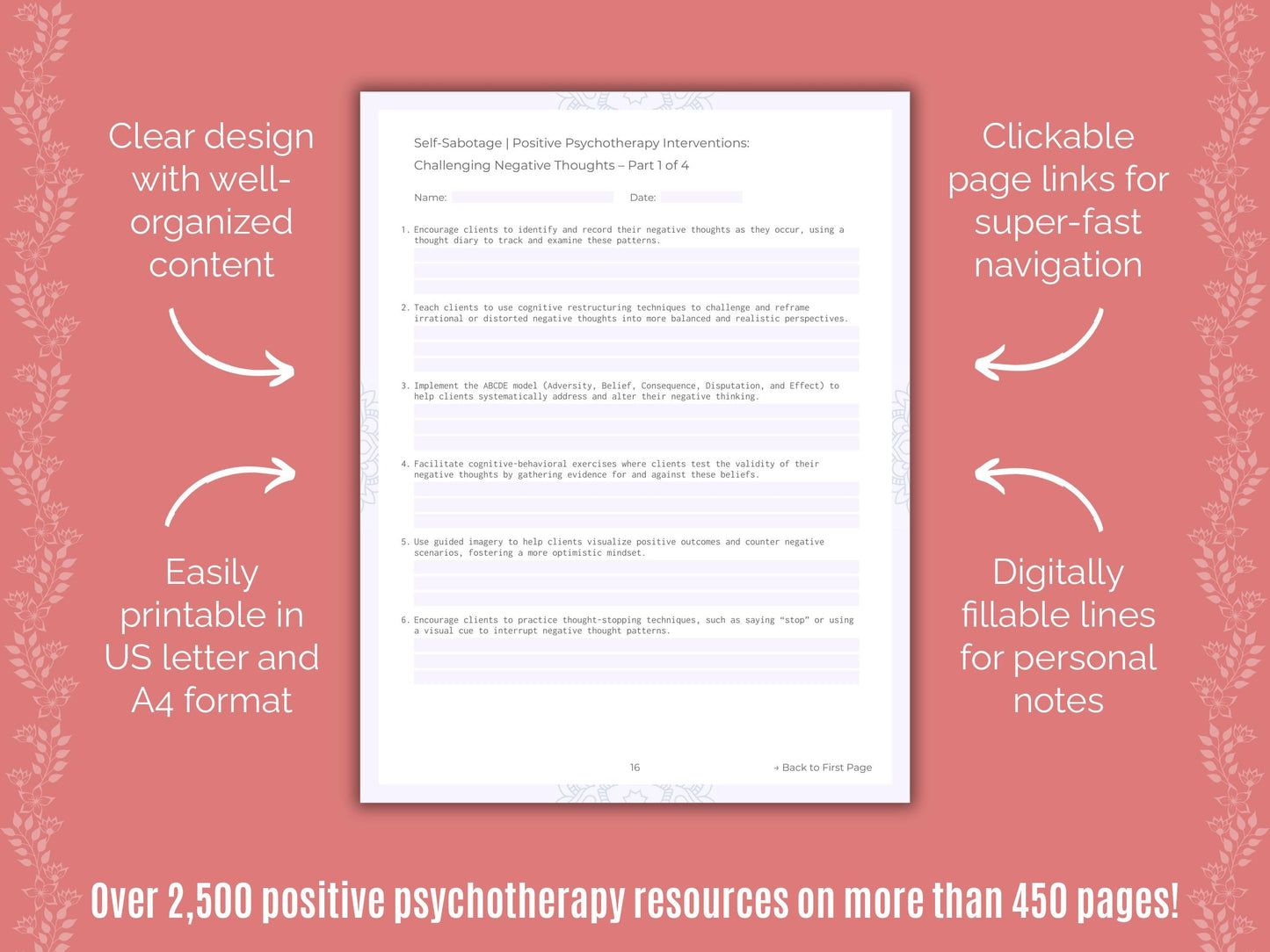 Self-Sabotage Positive Psychotherapy Counseling Templates