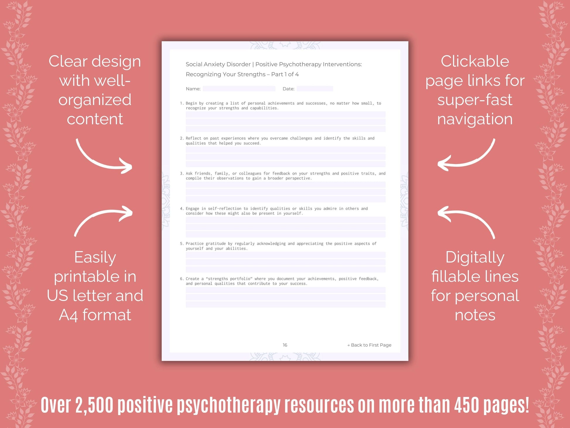 Social Anxiety Disorder Positive Psychotherapy Counseling Templates