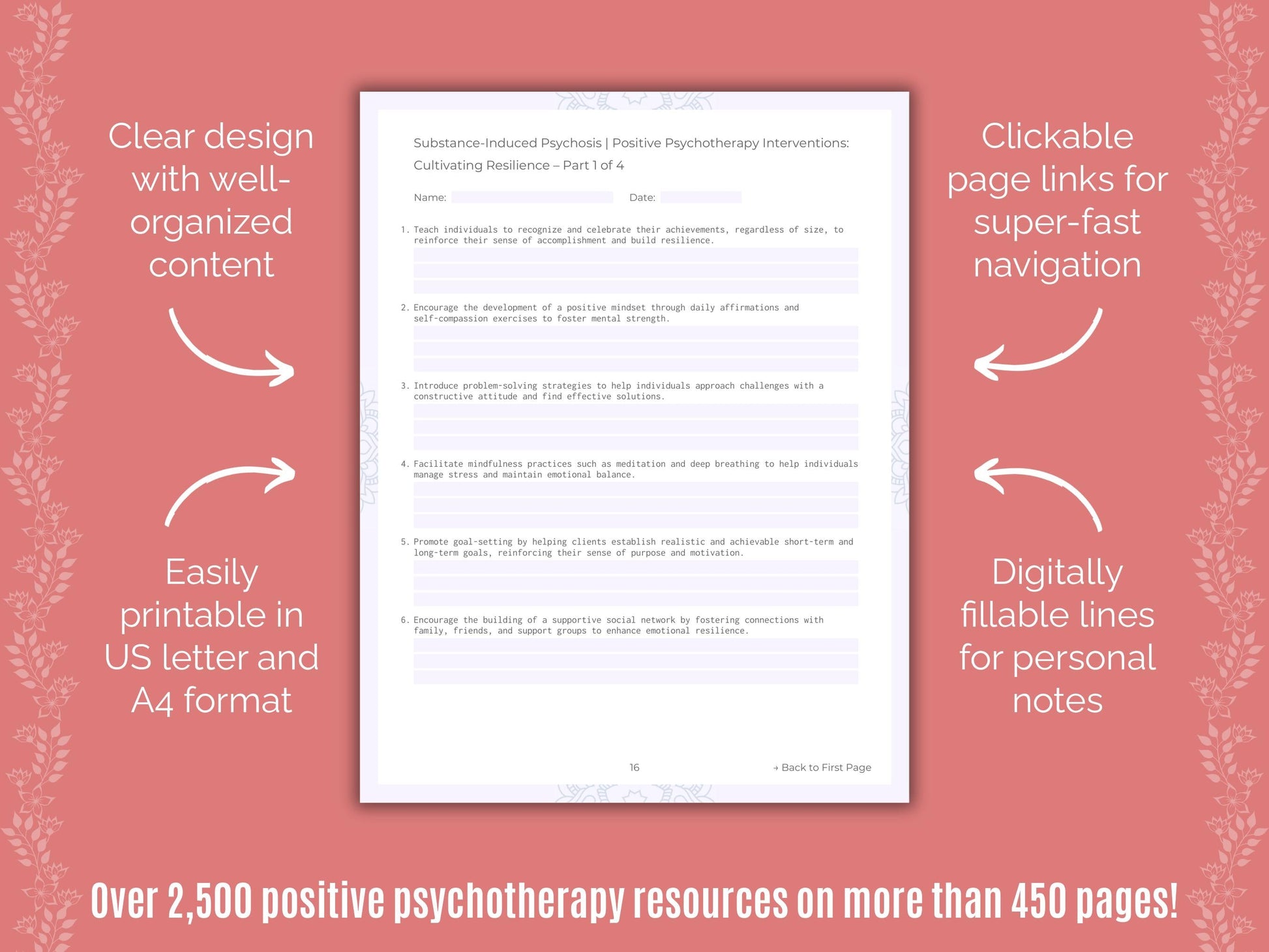 Substance-Induced Psychosis Positive Psychotherapy Counseling Templates