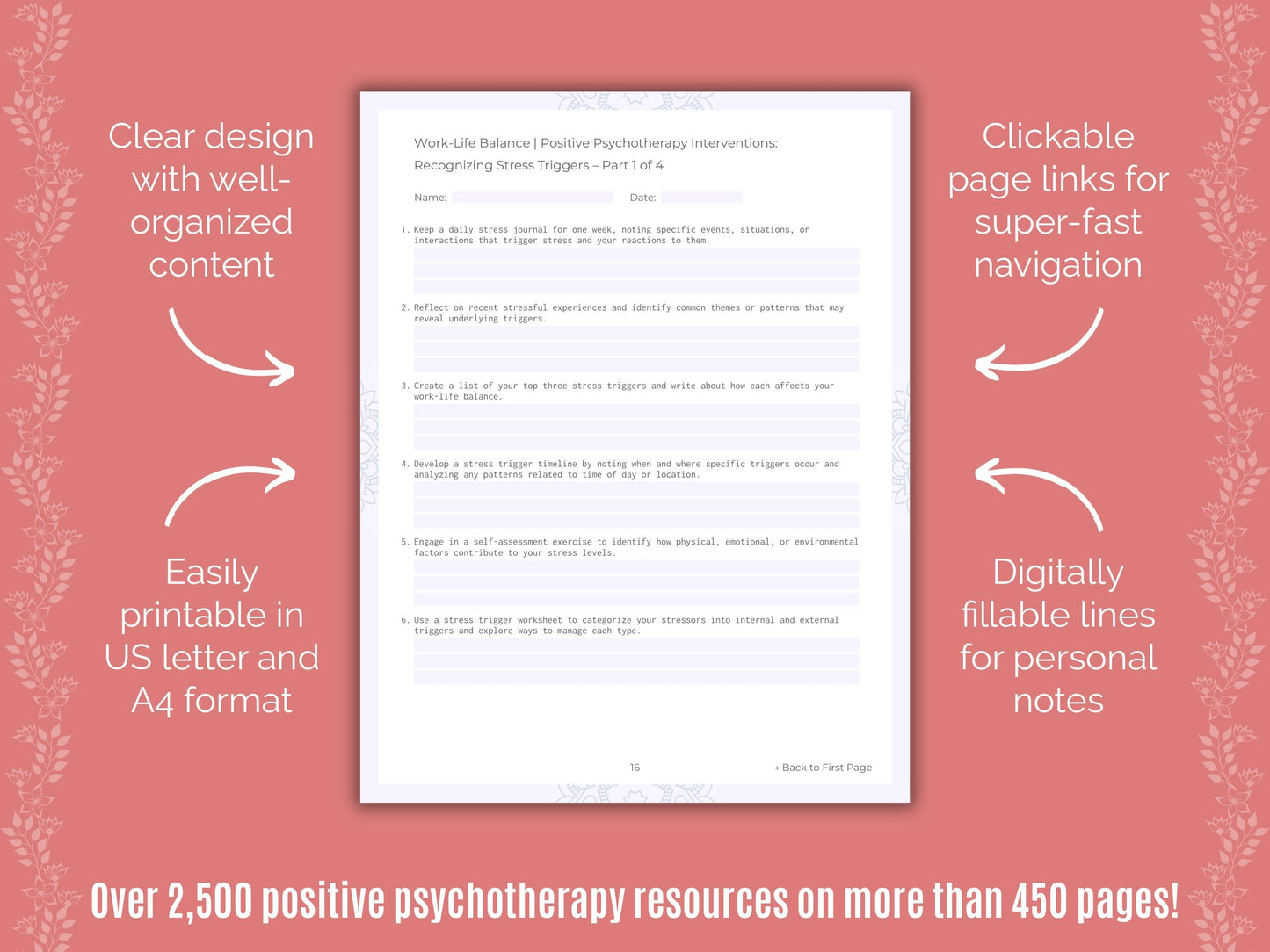 Work-Life Balance Positive Psychotherapy Counseling Templates