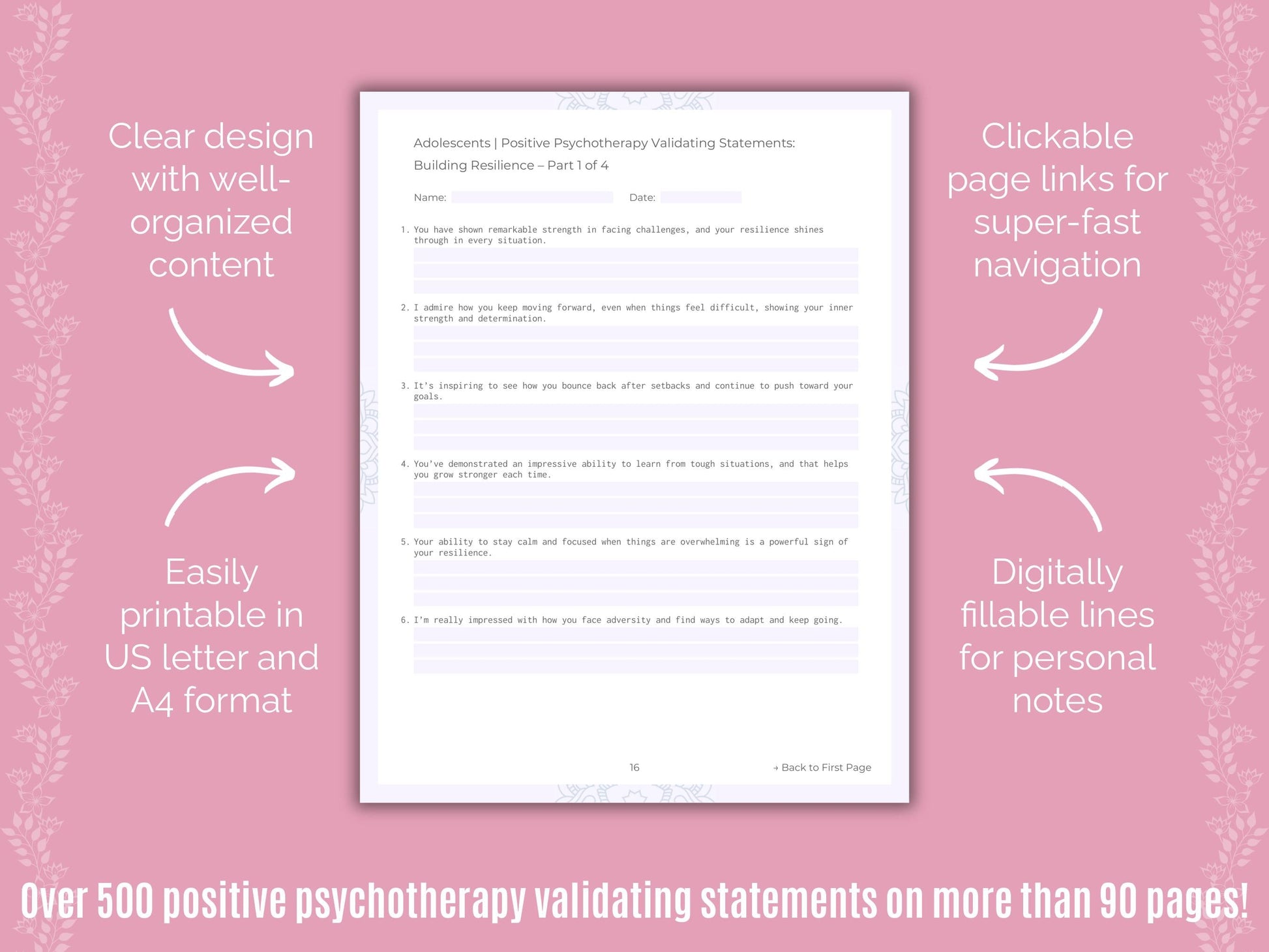 Adolescents Positive Psychotherapy Counseling Templates