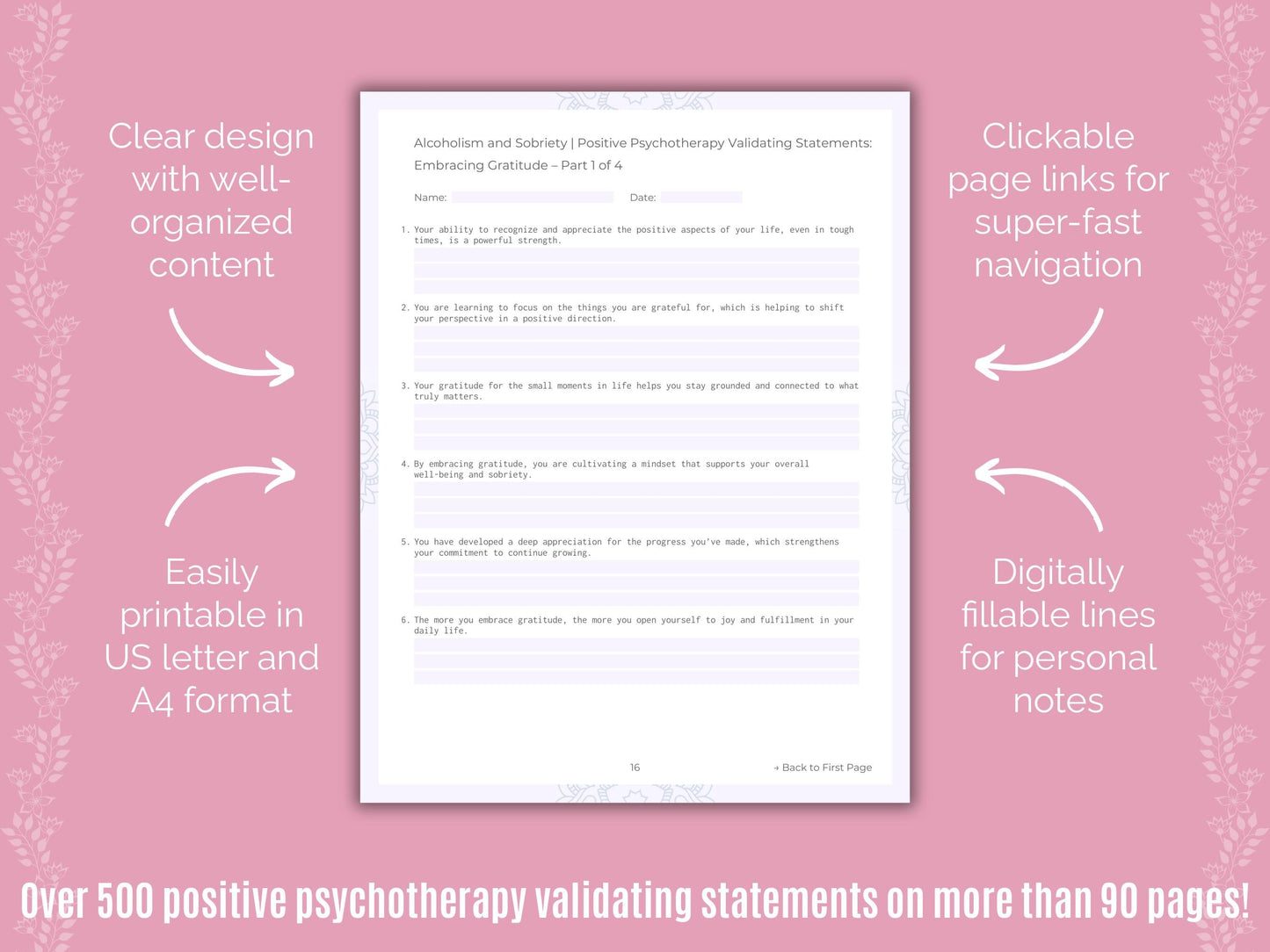 Alcoholism and Sobriety Positive Psychotherapy Counseling Templates