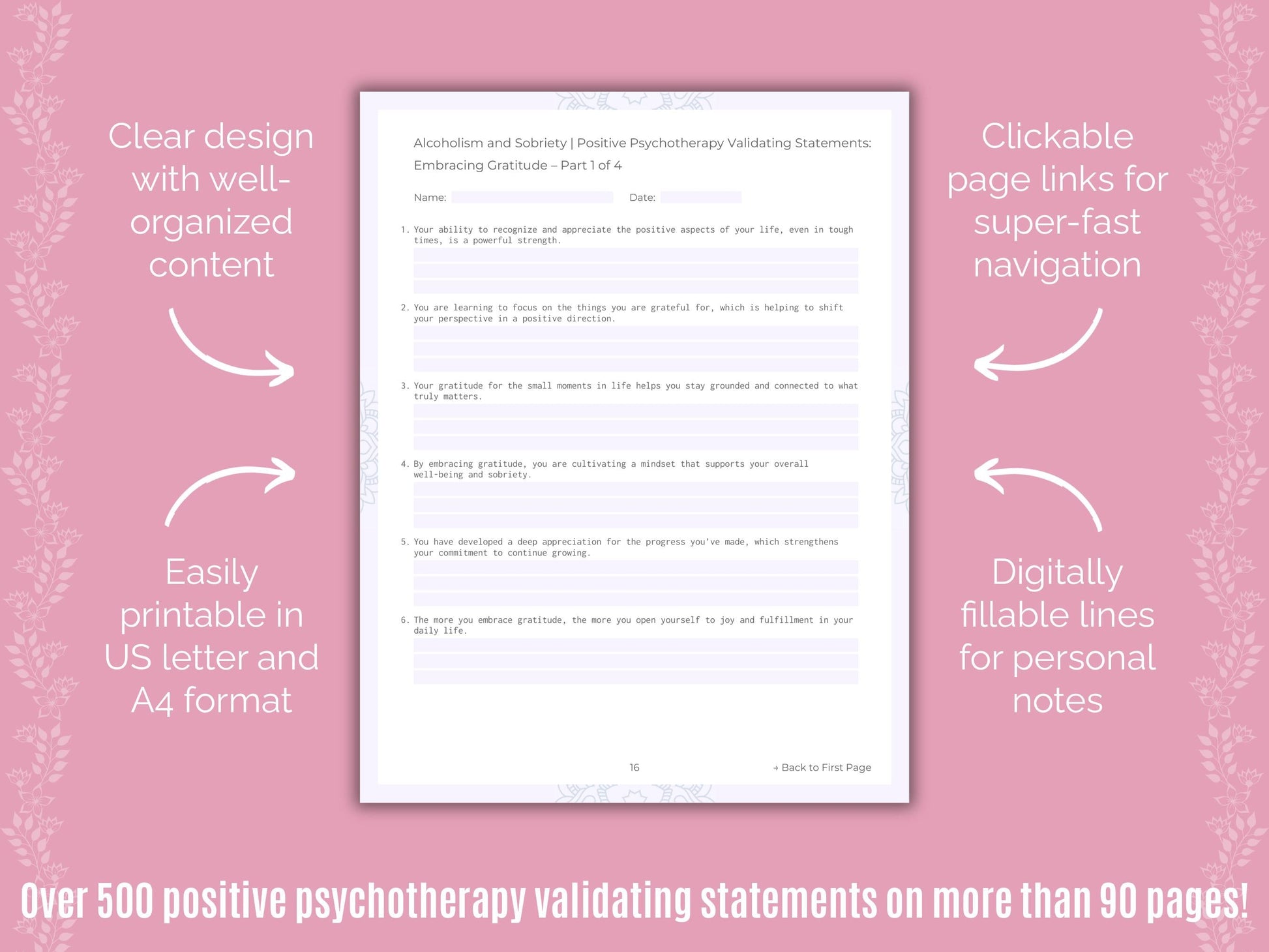 Alcoholism and Sobriety Positive Psychotherapy Counseling Templates