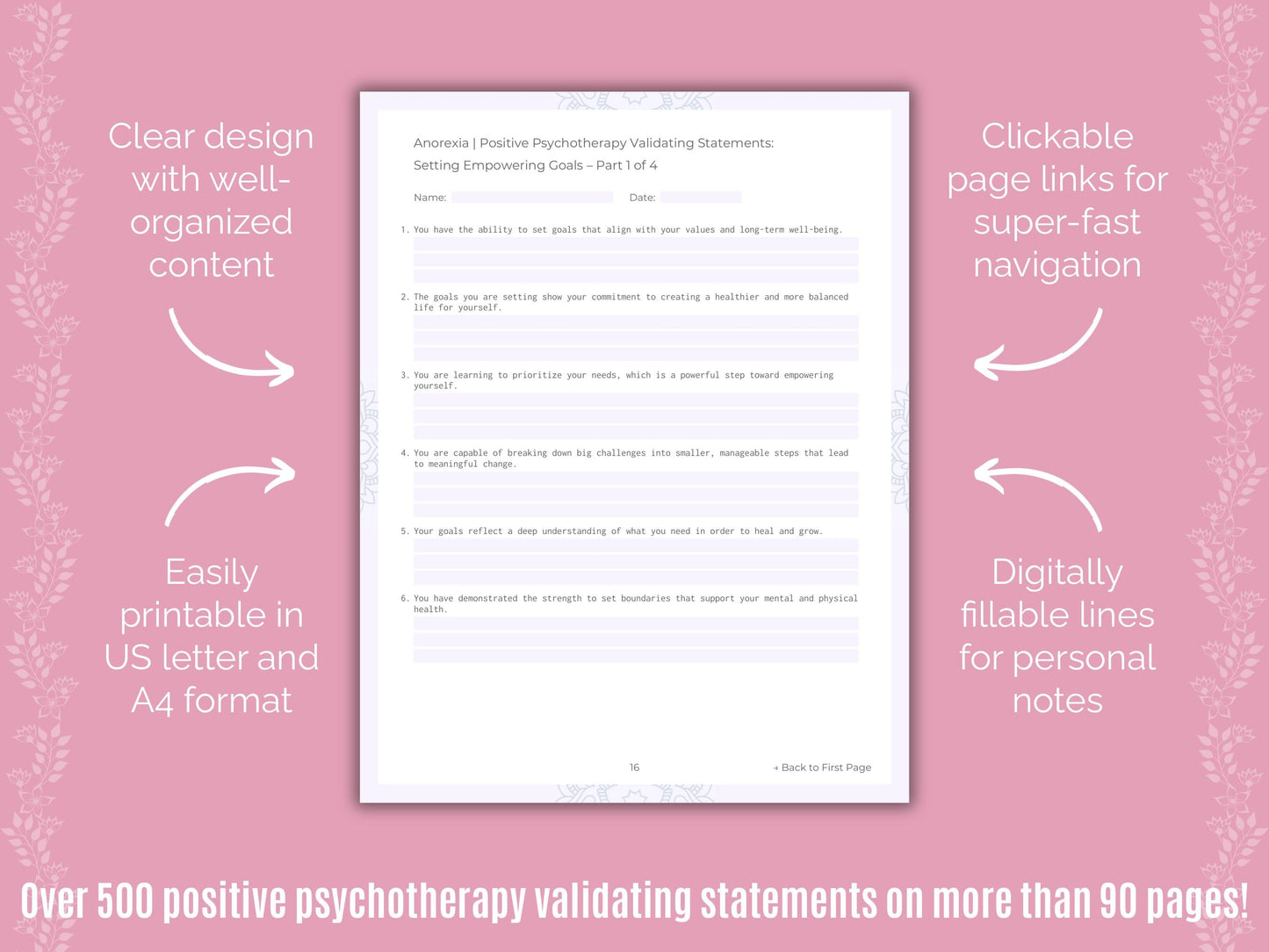 Anorexia Positive Psychotherapy Counseling Templates