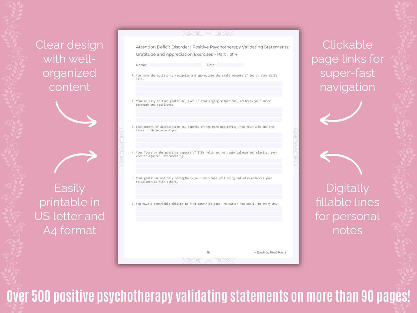Attention Deficit Disorder (ADD) Positive Psychotherapy Counseling Templates