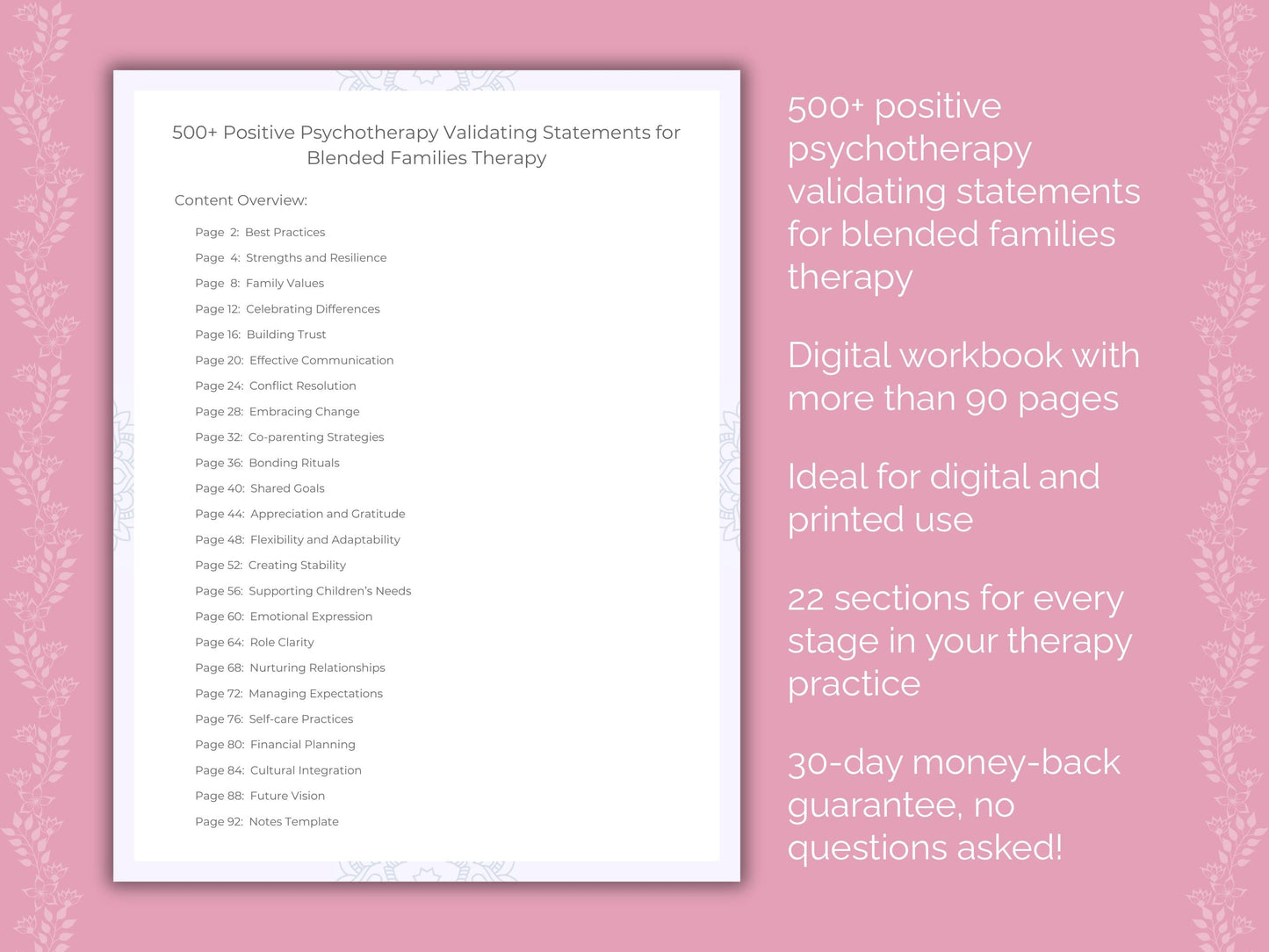 Blended Families Positive Psychotherapy Therapist Worksheets