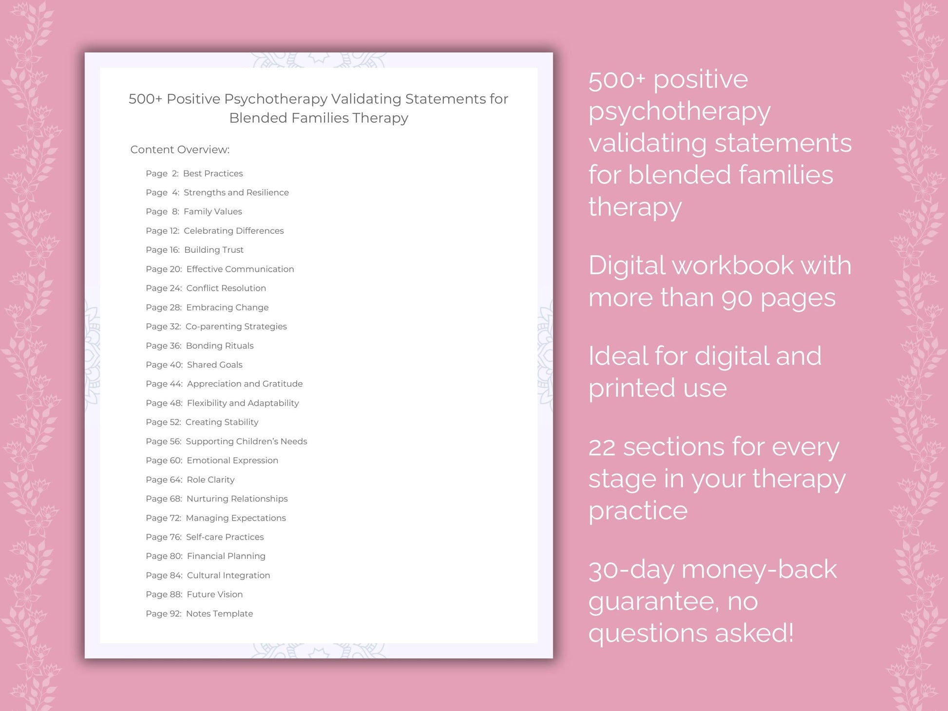 Blended Families Positive Psychotherapy Therapist Worksheets