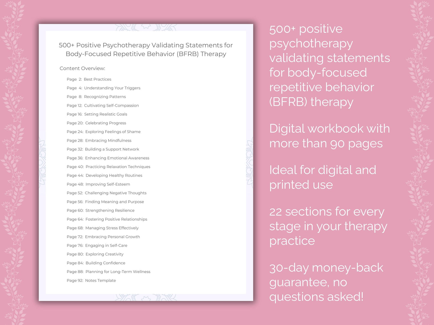 Body-Focused Repetitive Behavior (BFRB) Positive Psychotherapy Therapist Worksheets