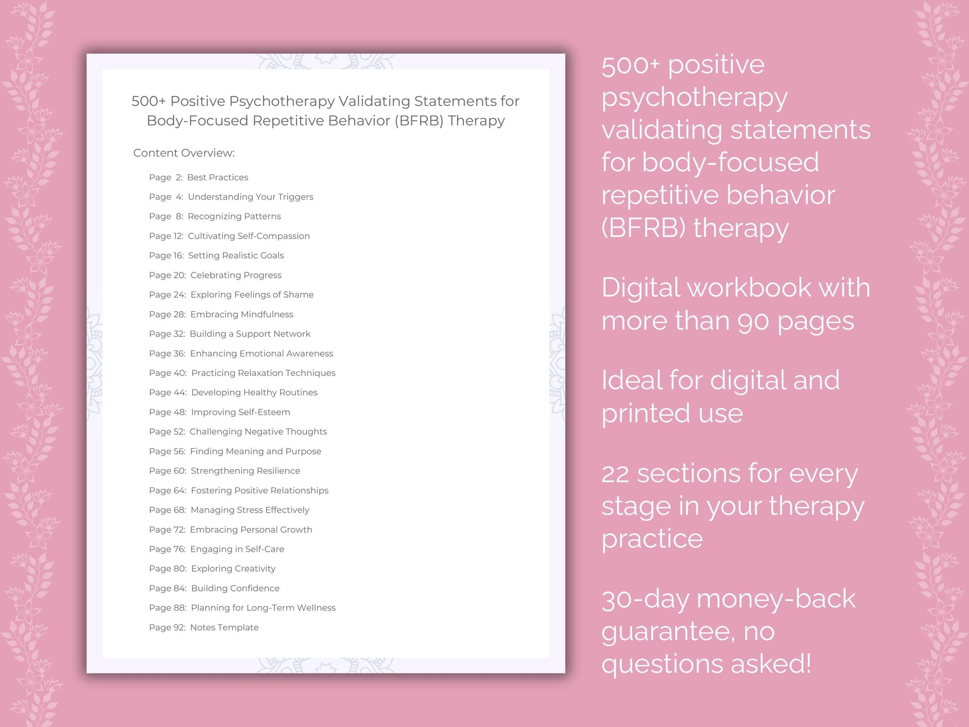 Body-Focused Repetitive Behavior (BFRB) Positive Psychotherapy Therapist Worksheets