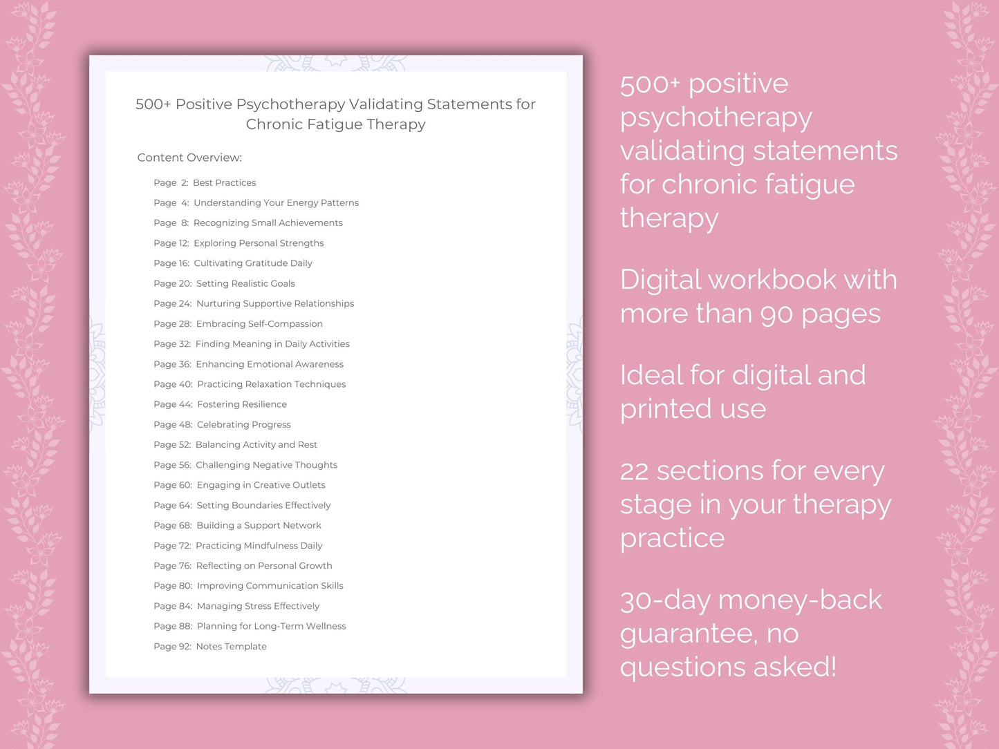 Chronic Fatigue Positive Psychotherapy Therapist Worksheets