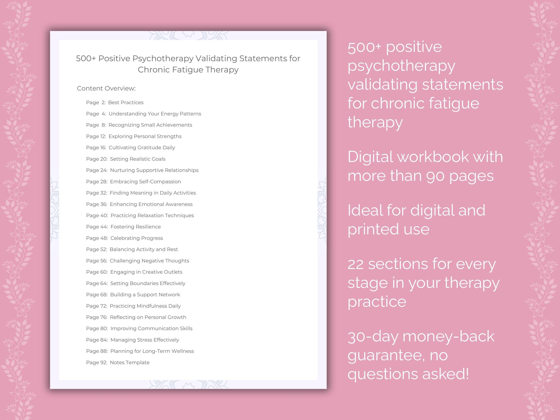 Chronic Fatigue Positive Psychotherapy Therapist Worksheets