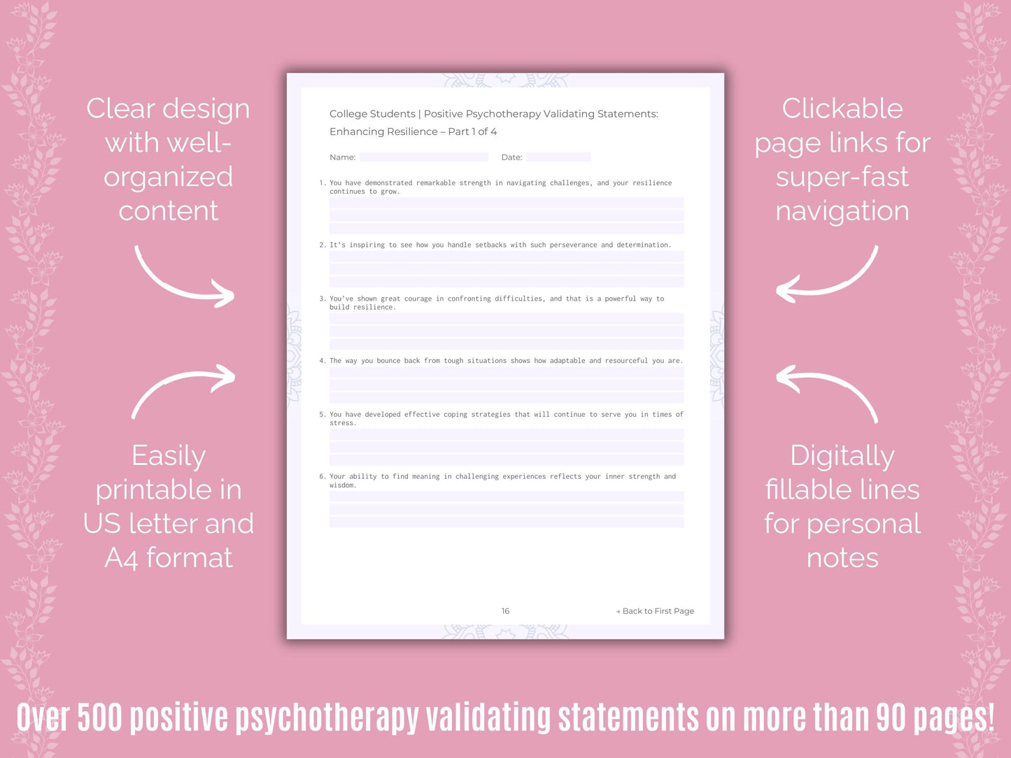 College Students Positive Psychotherapy Counseling Templates