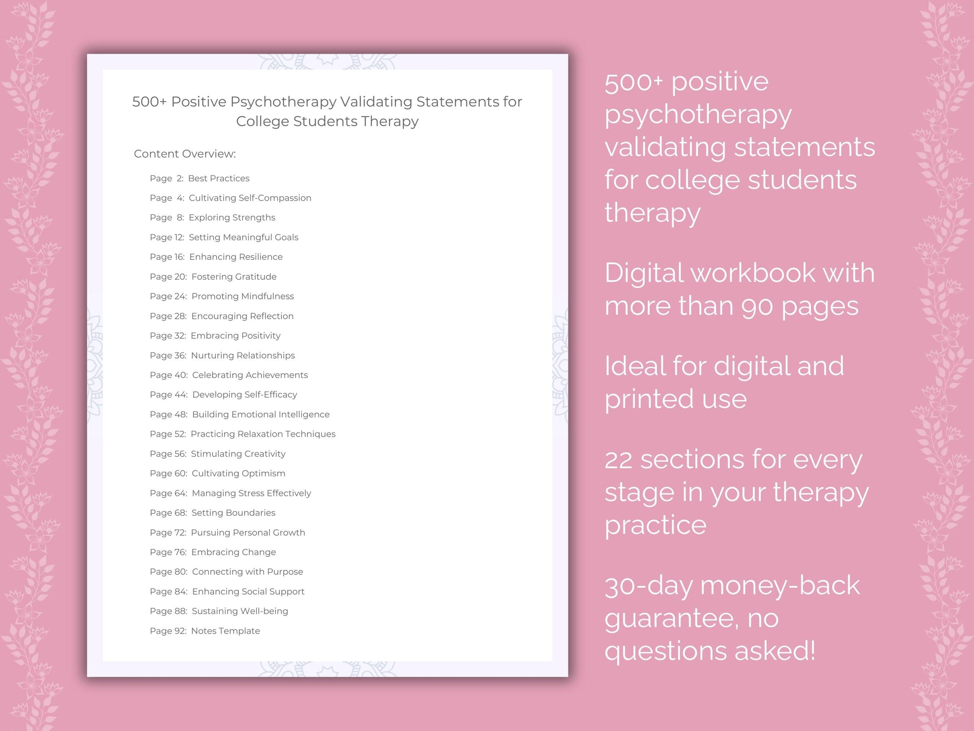 College Students Positive Psychotherapy Therapist Worksheets