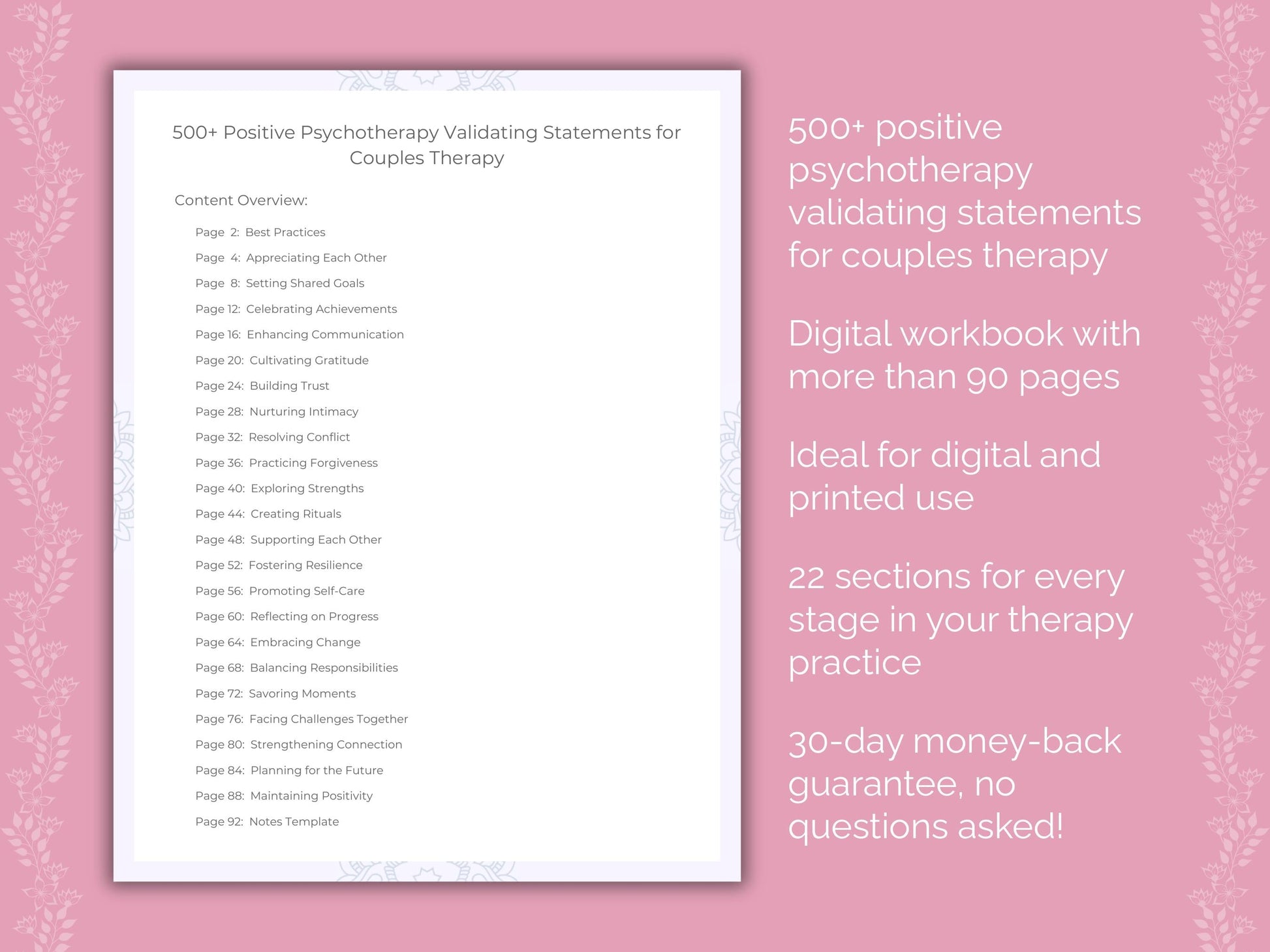 Couples Positive Psychotherapy Therapist Worksheets