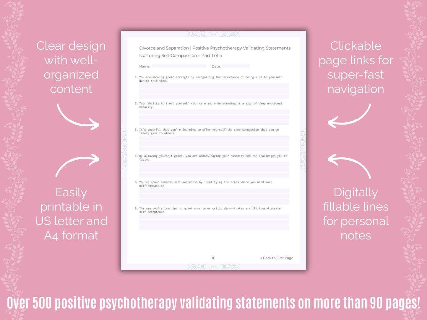 Divorce and Separation Positive Psychotherapy Counseling Templates
