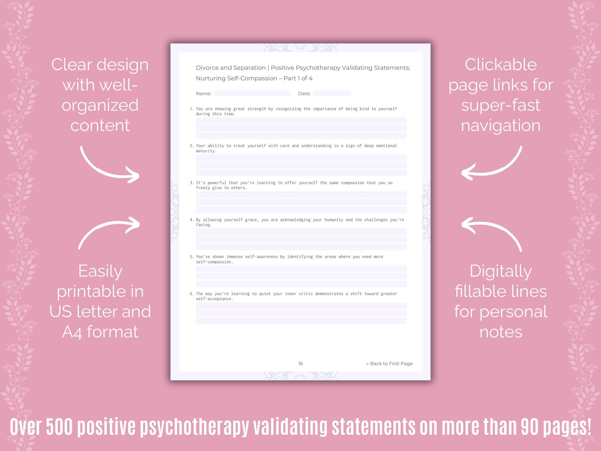 Divorce and Separation Positive Psychotherapy Counseling Templates