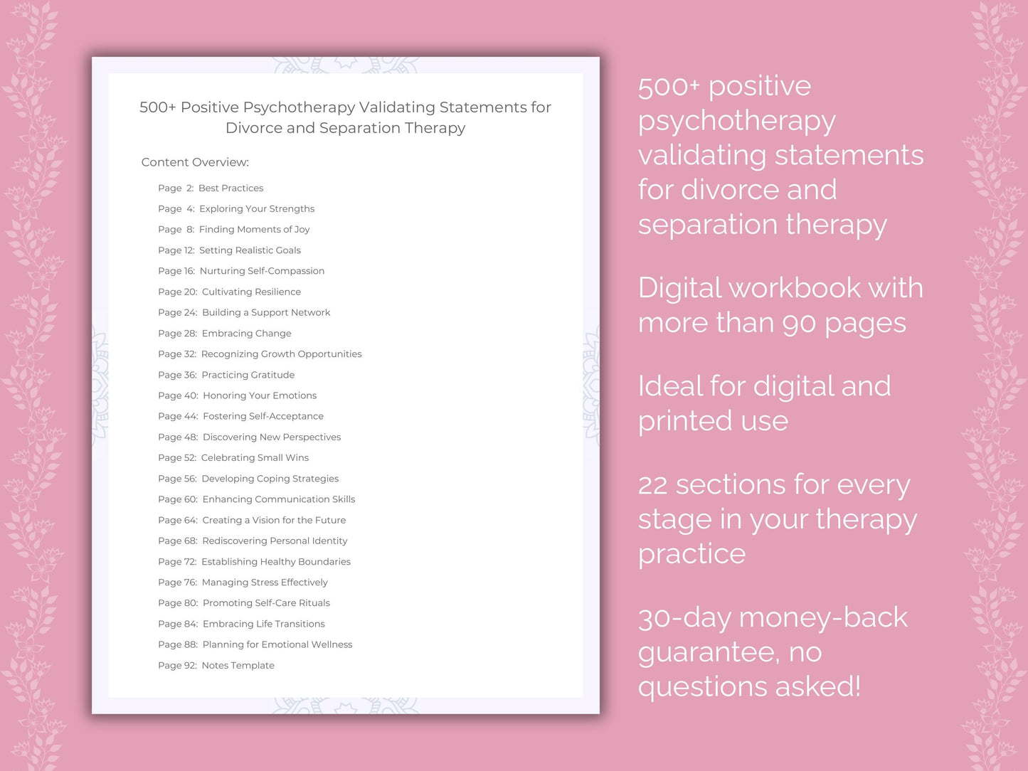 Divorce and Separation Positive Psychotherapy Therapist Worksheets