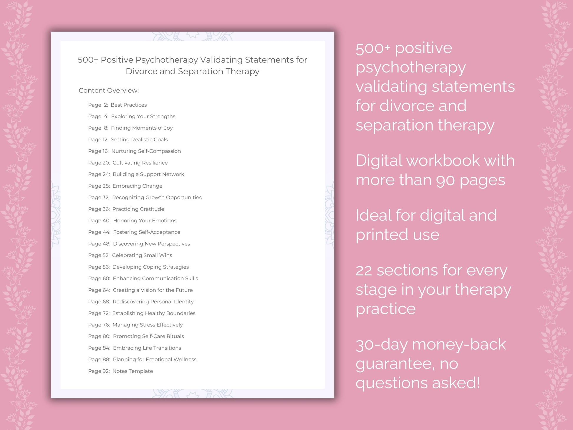 Divorce and Separation Positive Psychotherapy Therapist Worksheets