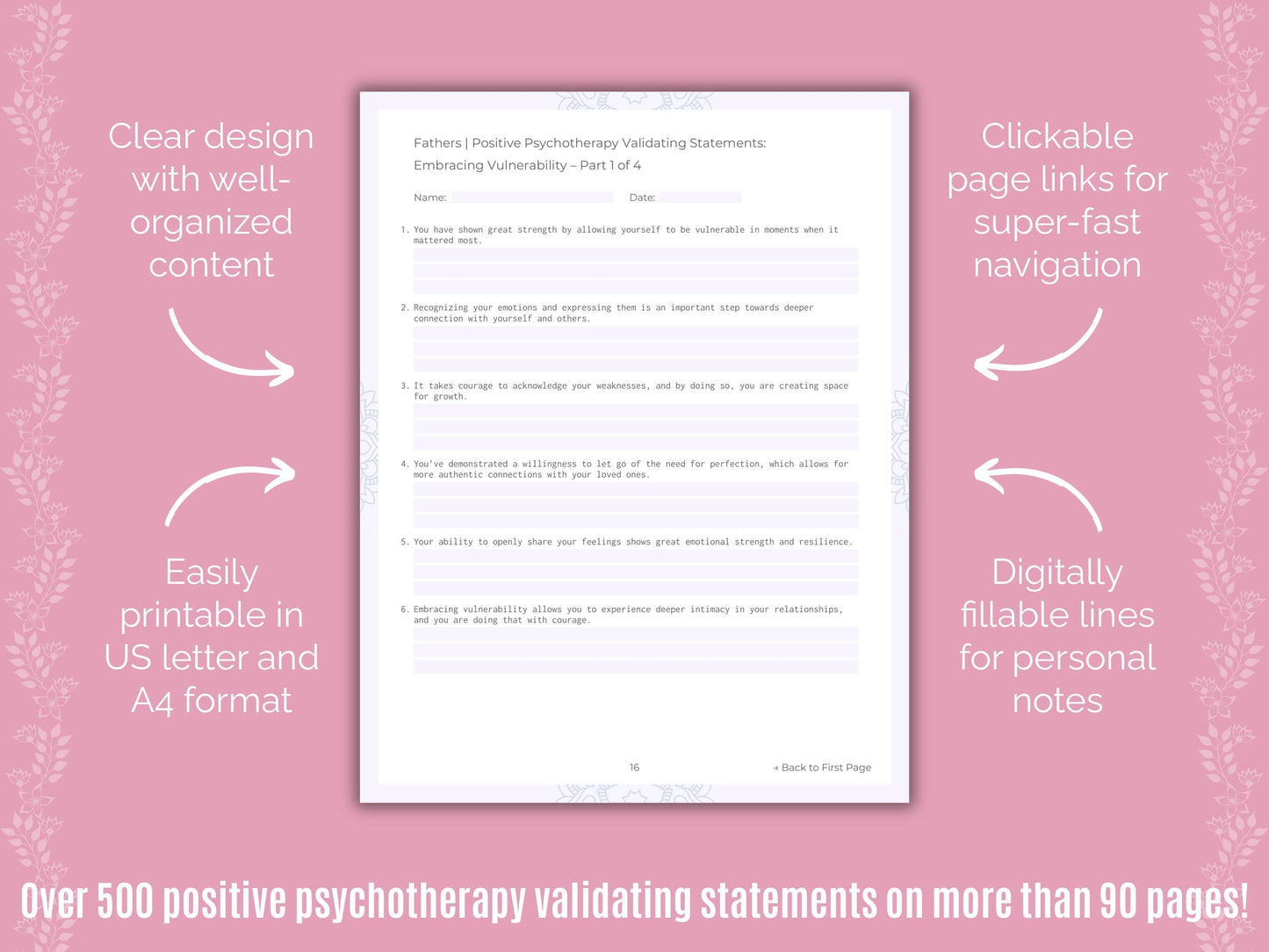 Fathers Positive Psychotherapy Counseling Templates