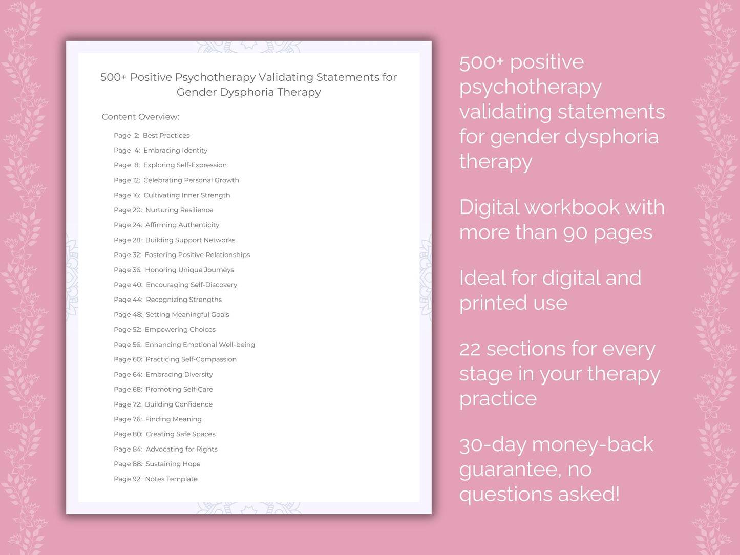 Gender Dysphoria Positive Psychotherapy Therapist Worksheets