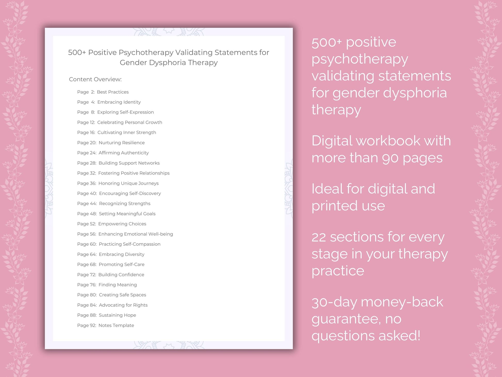 Gender Dysphoria Positive Psychotherapy Therapist Worksheets