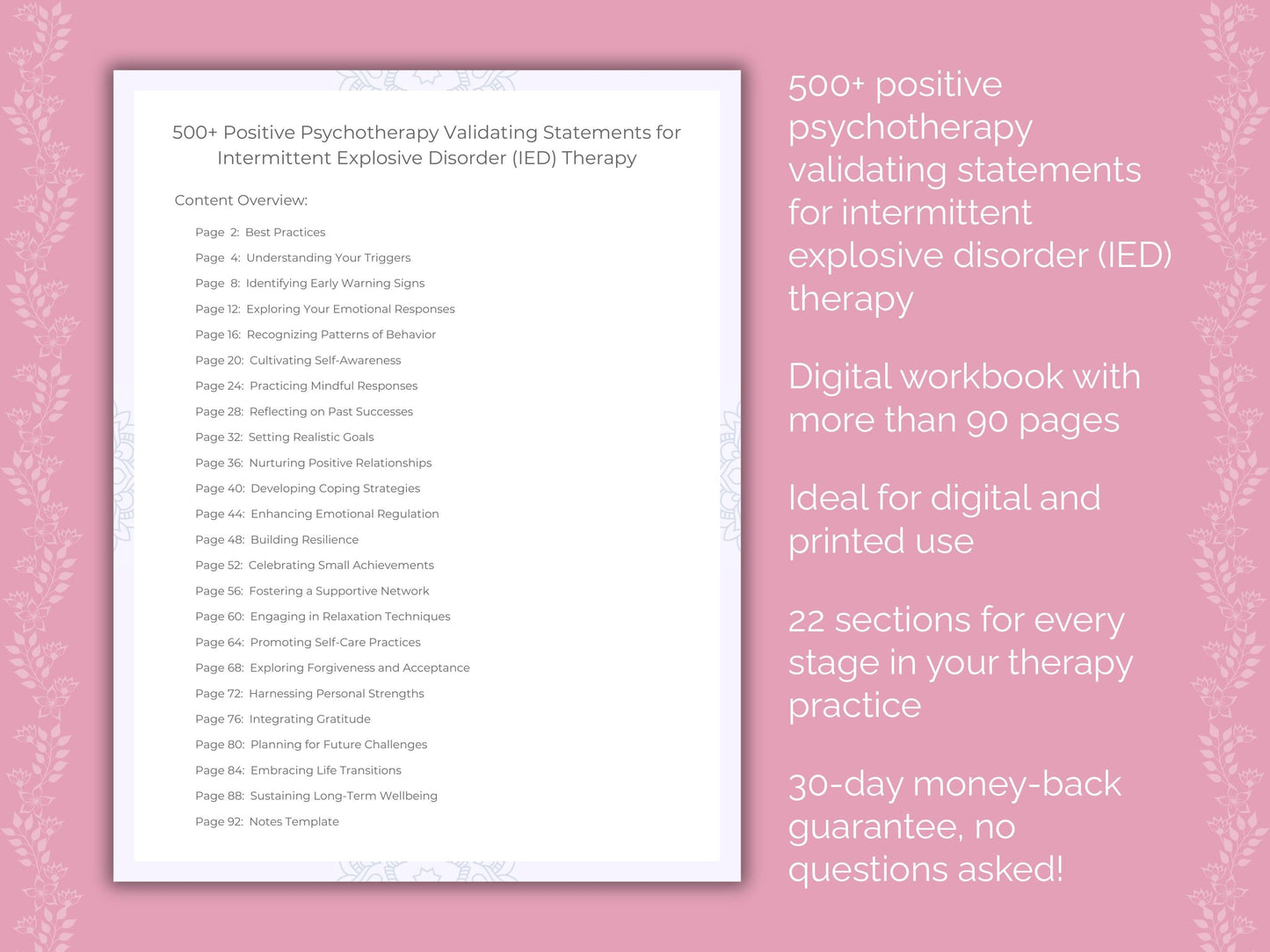 Intermittent Explosive Disorder (IED) Positive Psychotherapy Therapist Worksheets