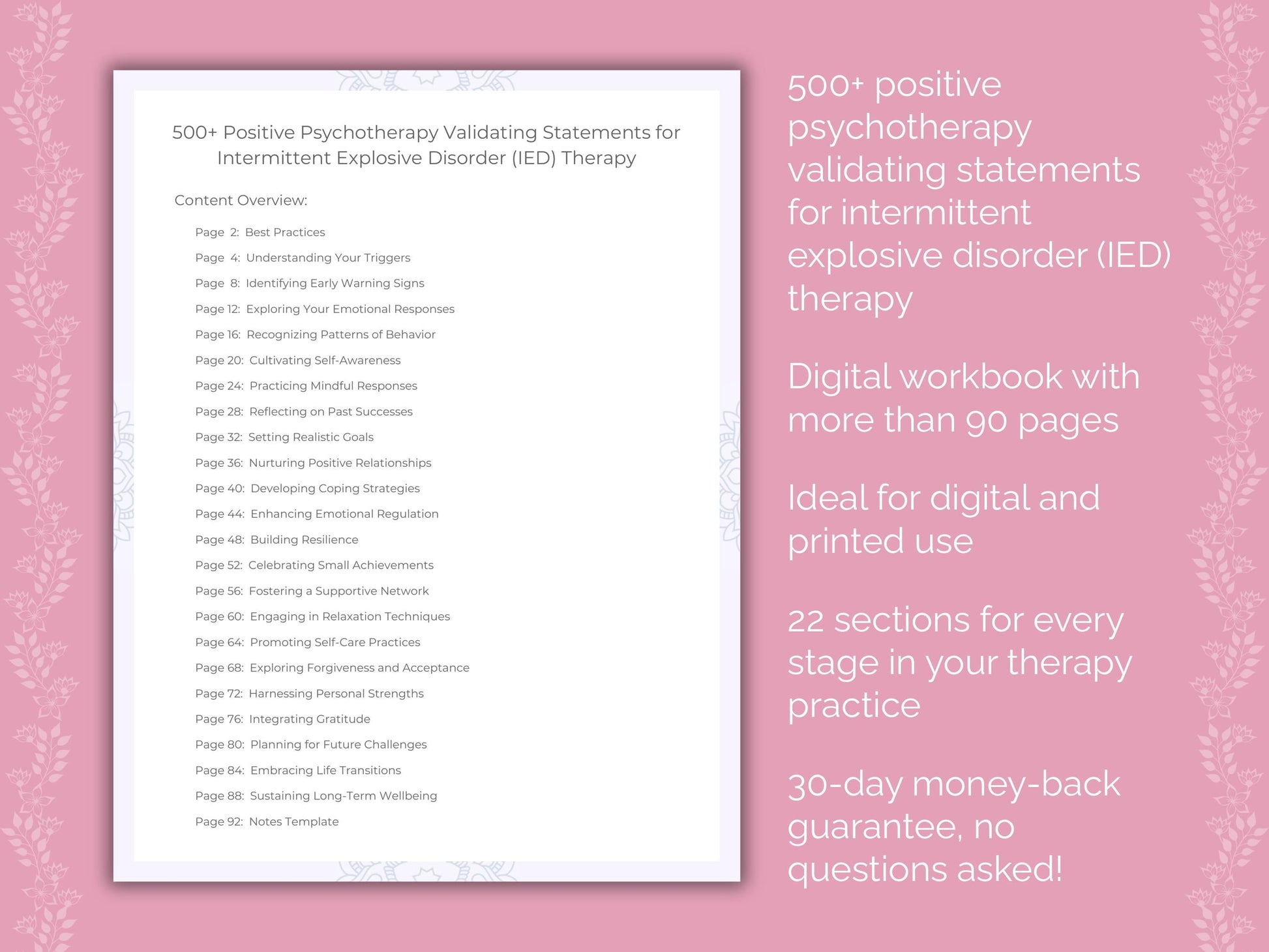 Intermittent Explosive Disorder (IED) Positive Psychotherapy Therapist Worksheets