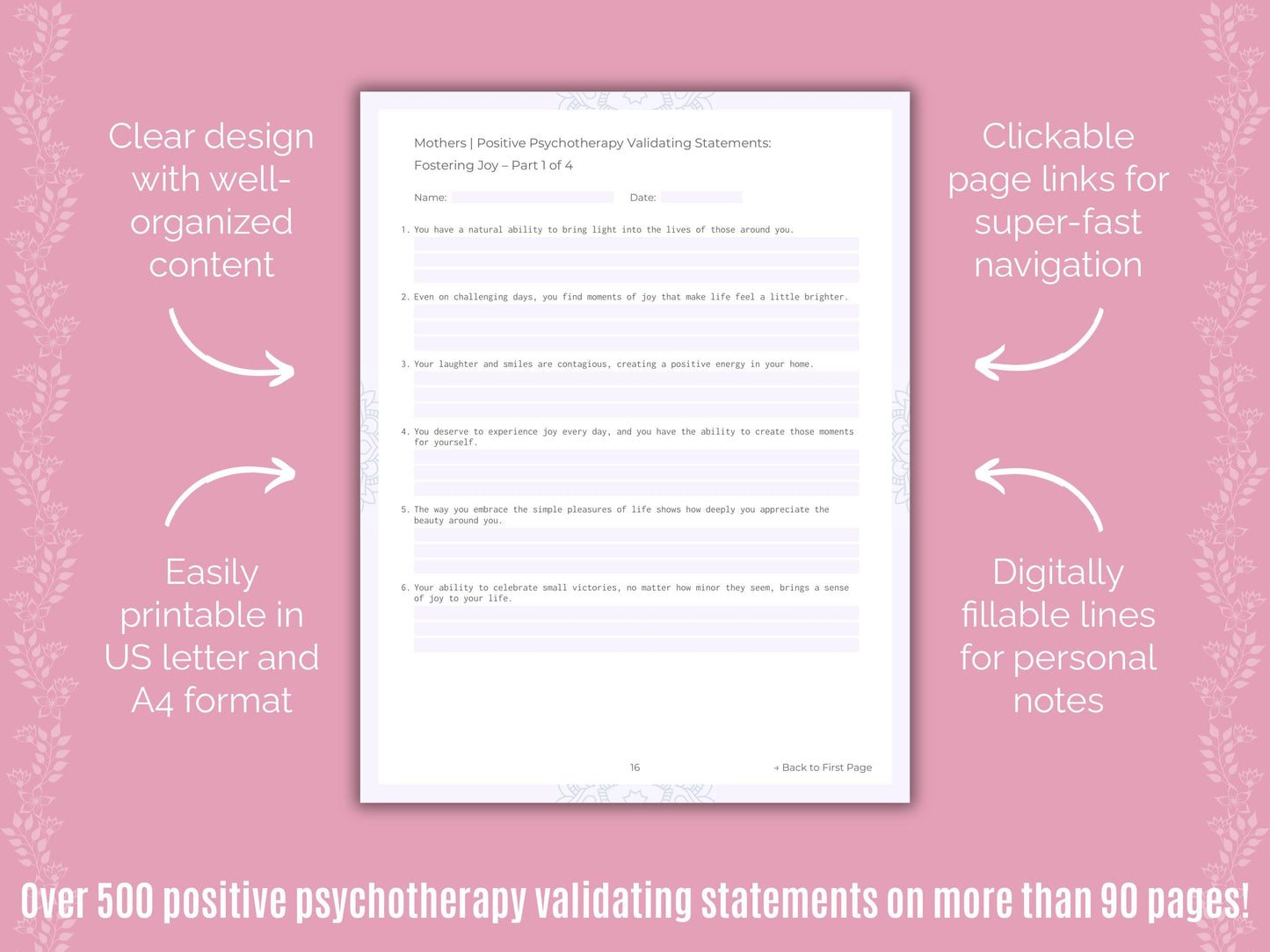 Mothers Positive Psychotherapy Counseling Templates