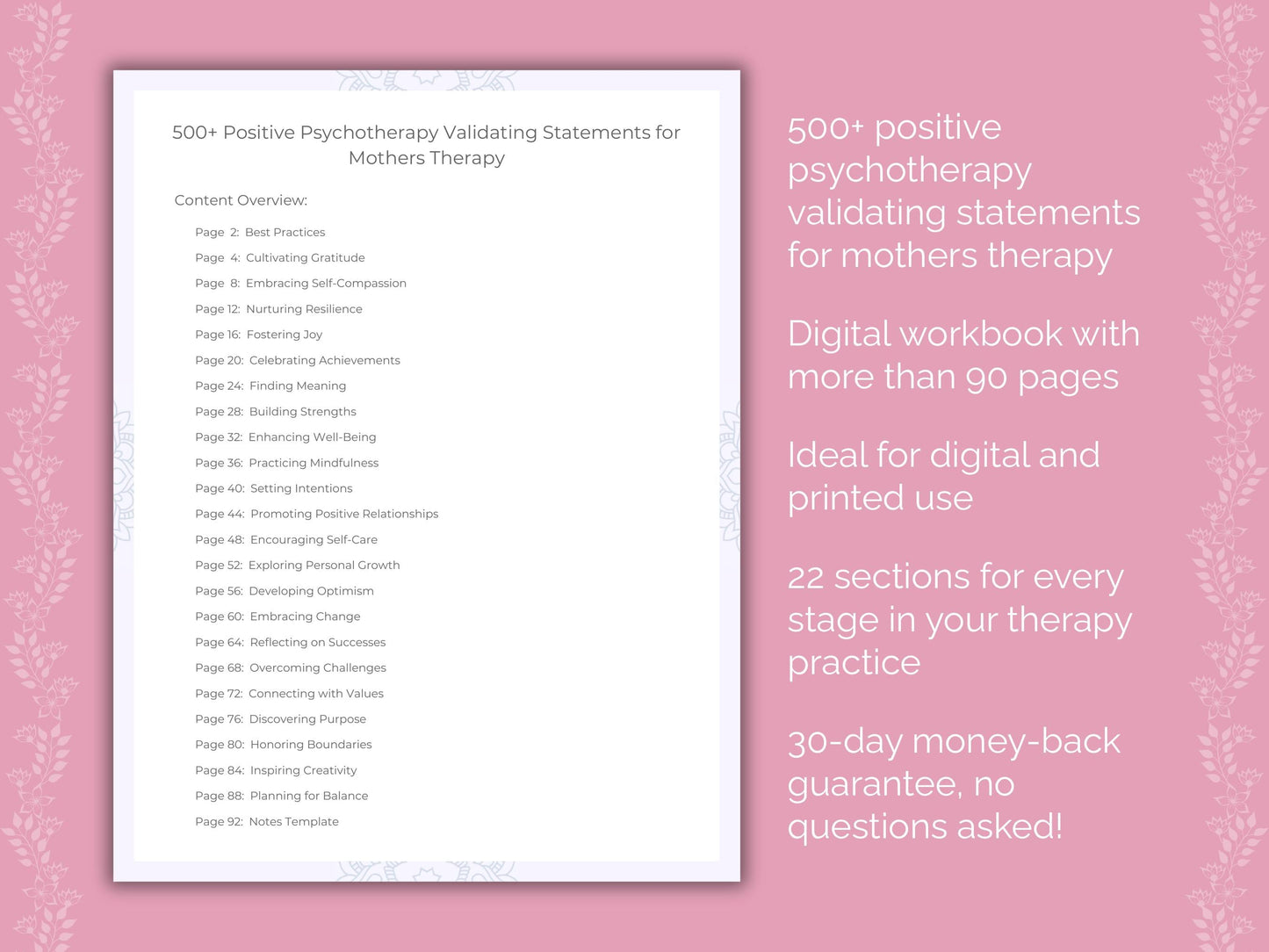 Mothers Positive Psychotherapy Therapist Worksheets