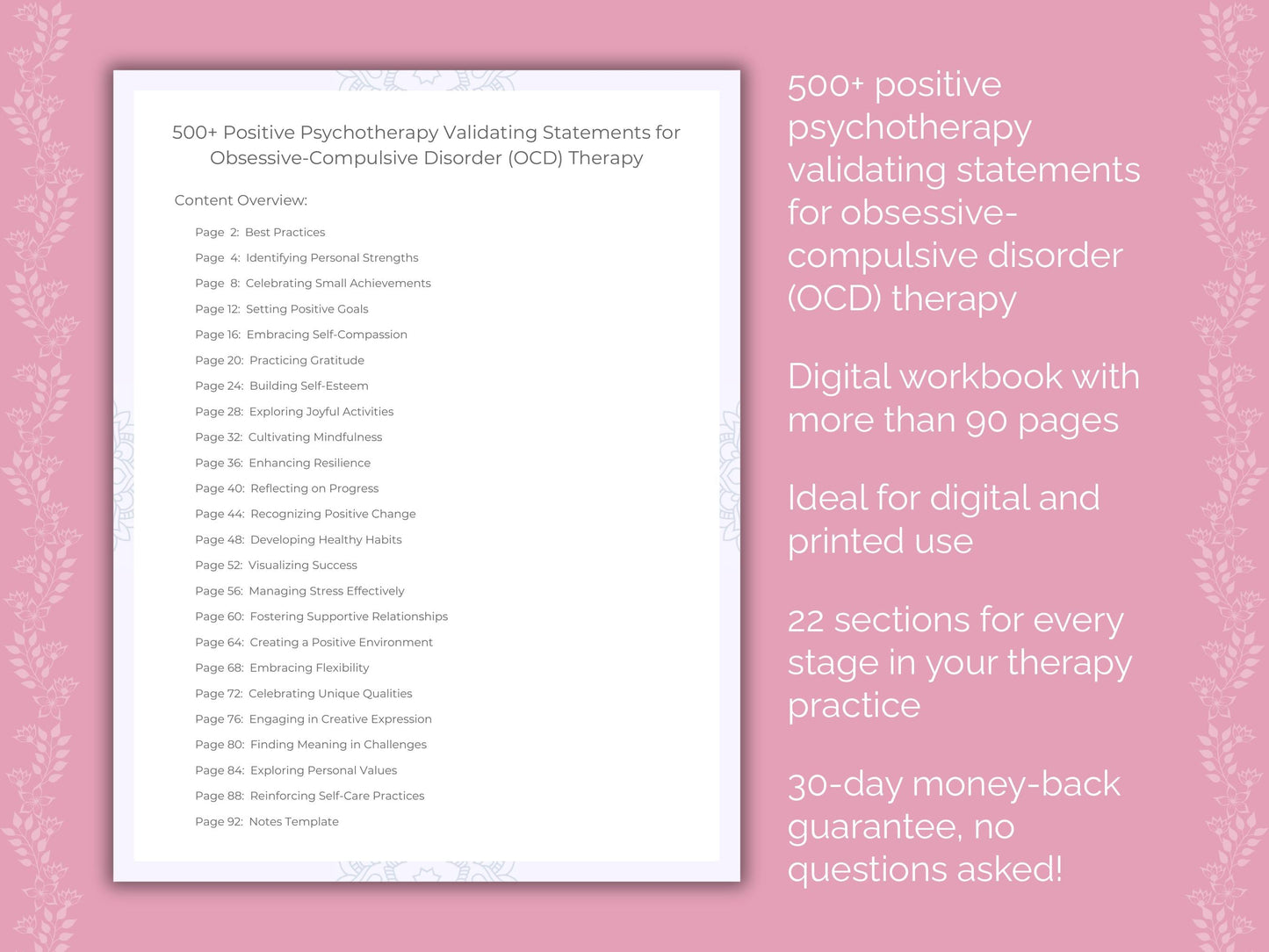 Obsessive-Compulsive Disorder (OCD) Positive Psychotherapy Therapist Worksheets