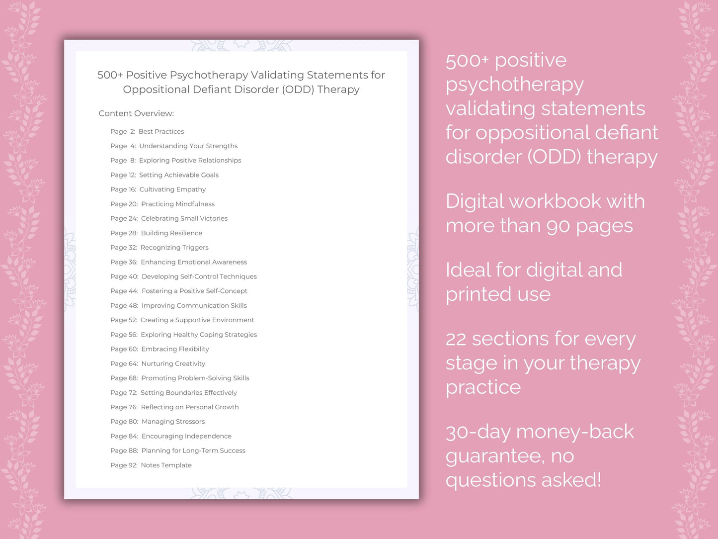 Oppositional Defiant Disorder (ODD) Positive Psychotherapy Therapist Worksheets