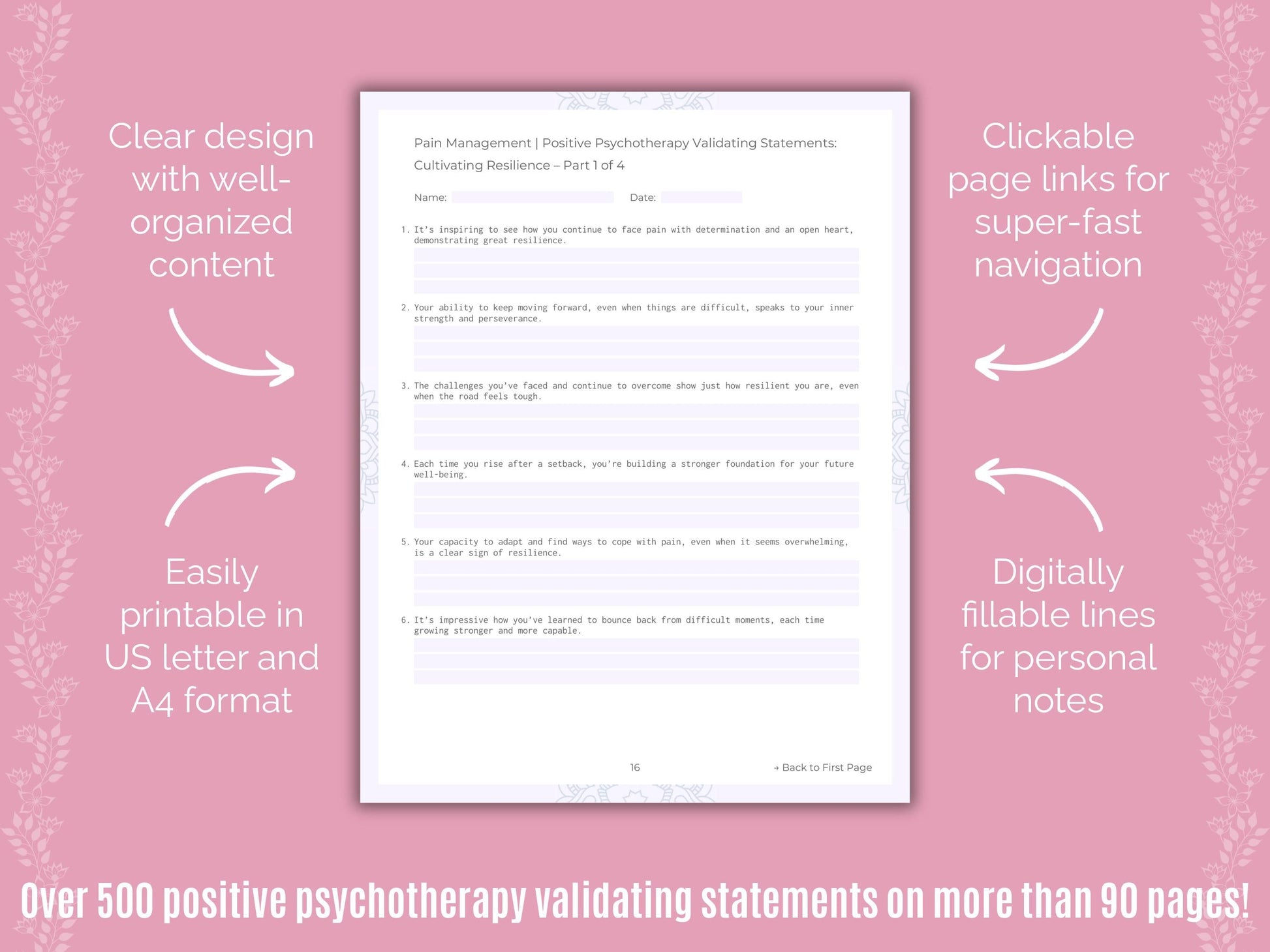 Pain Management Positive Psychotherapy Counseling Templates