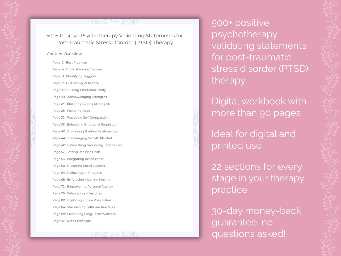 Post-Traumatic Stress Disorder (PTSD) Positive Psychotherapy Therapist Worksheets