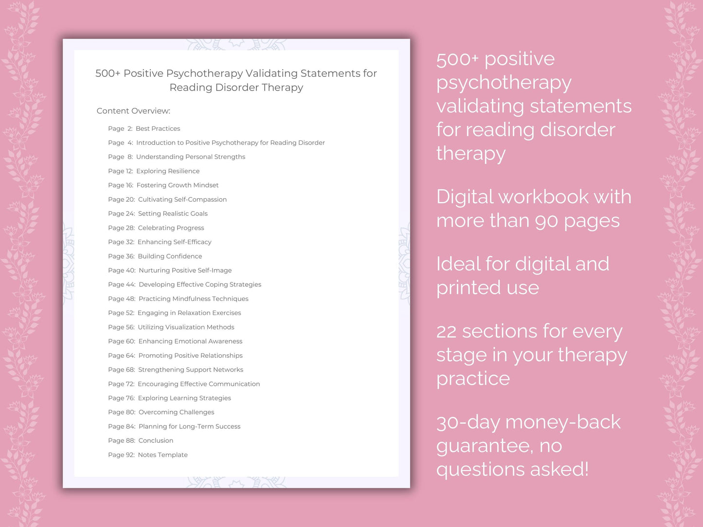 Reading Disorder Positive Psychotherapy Therapist Worksheets