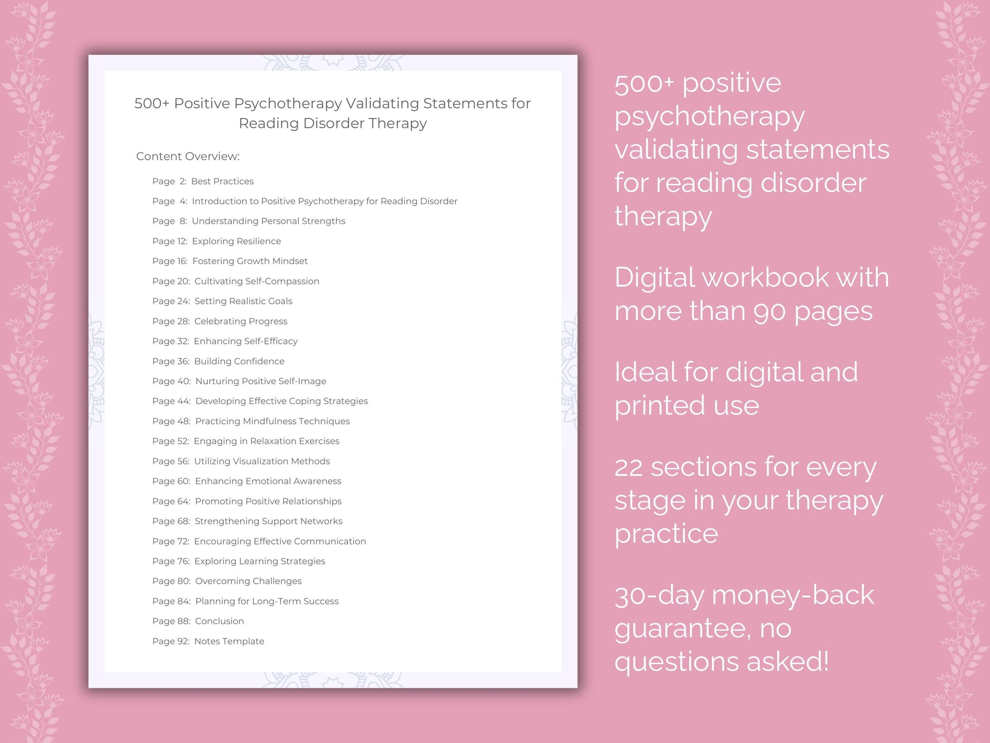 Reading Disorder Positive Psychotherapy Therapist Worksheets