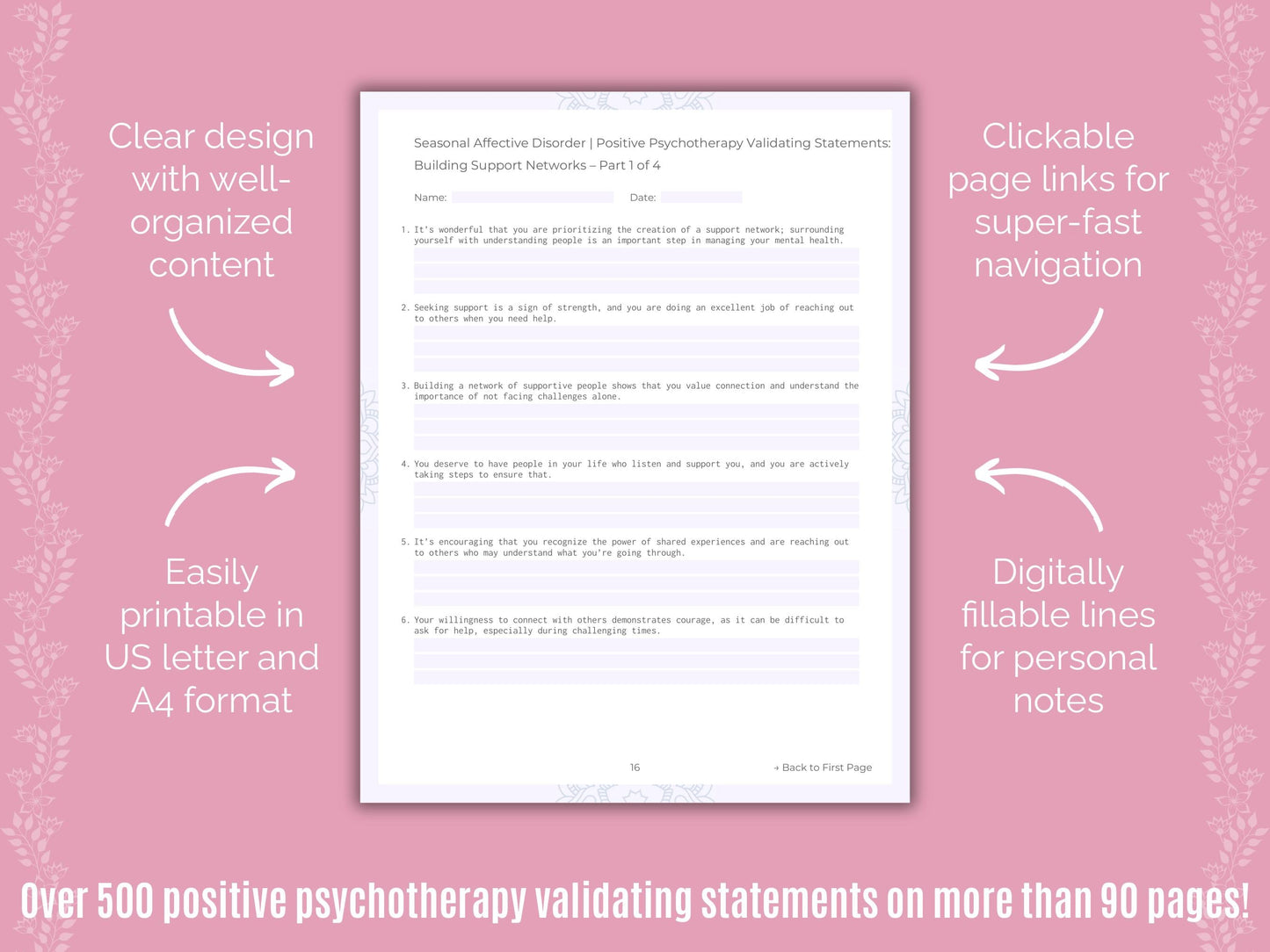 Seasonal Affective Disorder Positive Psychotherapy Counseling Templates