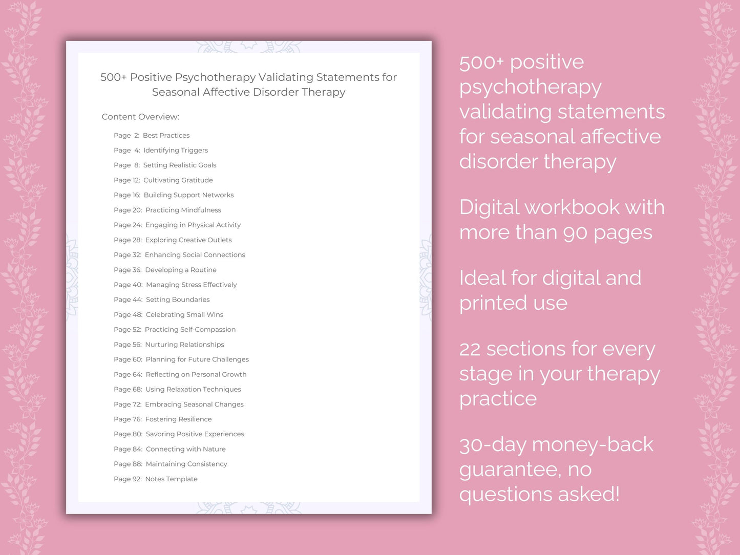 Seasonal Affective Disorder Positive Psychotherapy Therapist Worksheets