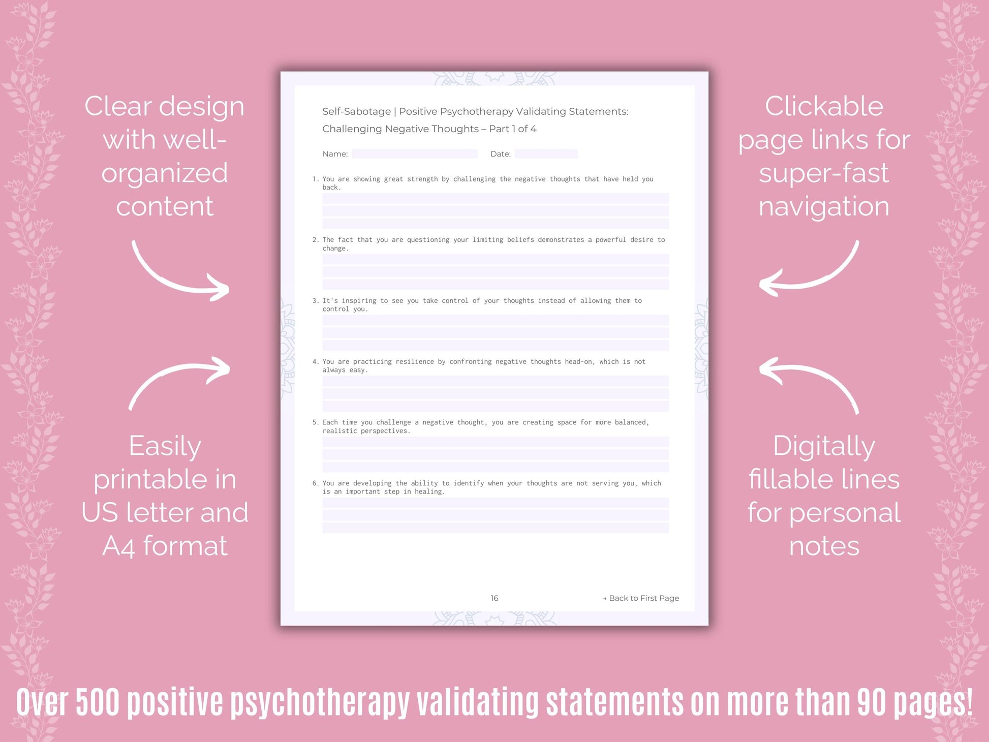 Self-Sabotage Positive Psychotherapy Counseling Templates