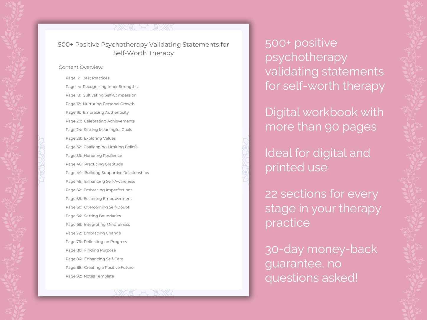 Self-Worth Positive Psychotherapy Therapist Worksheets