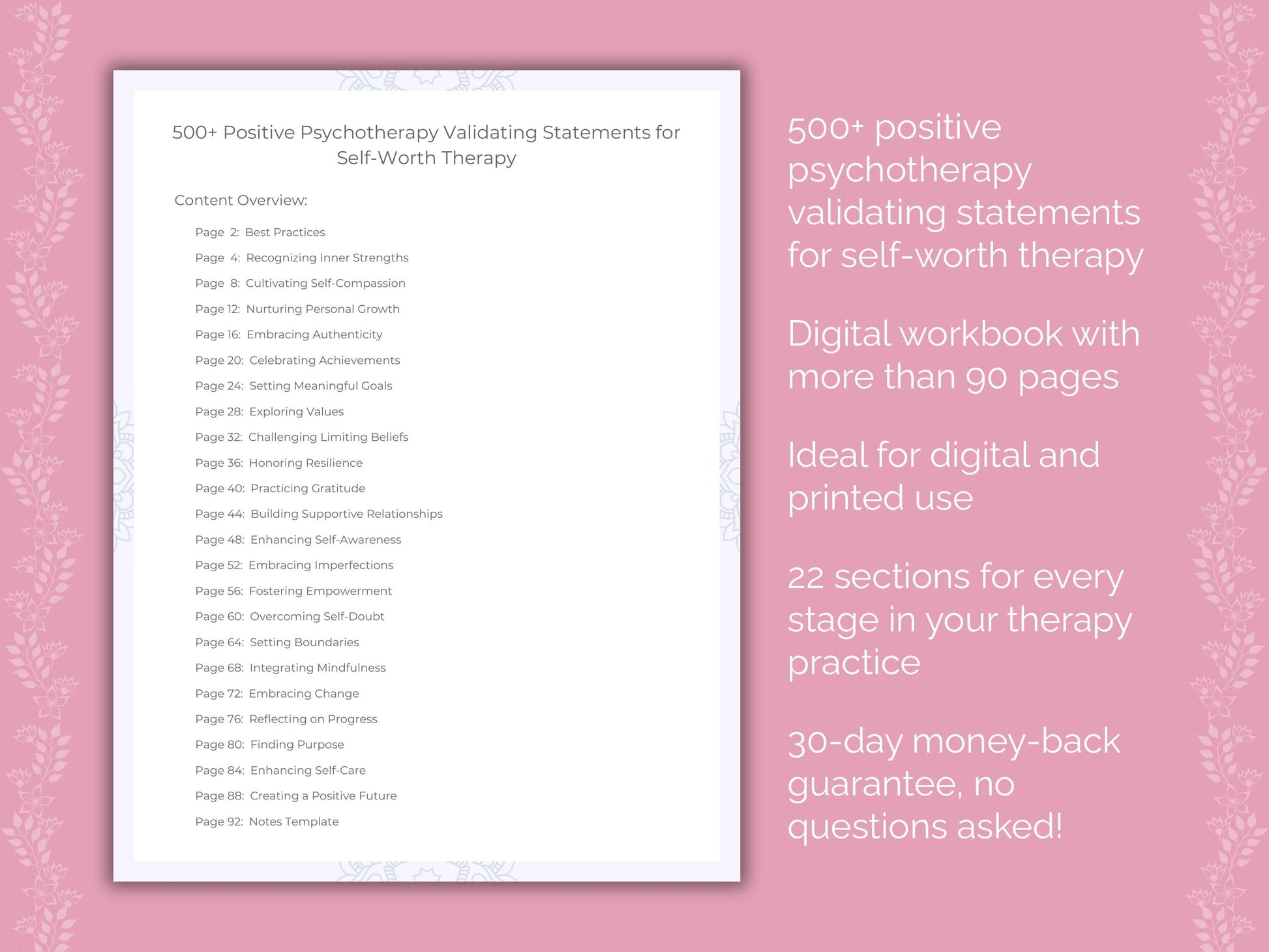 Self-Worth Positive Psychotherapy Therapist Worksheets