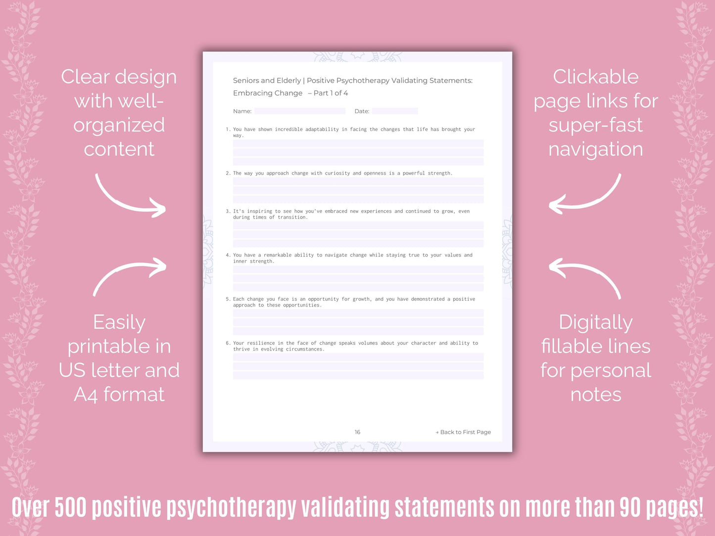 Seniors and Elderly Positive Psychotherapy Counseling Templates