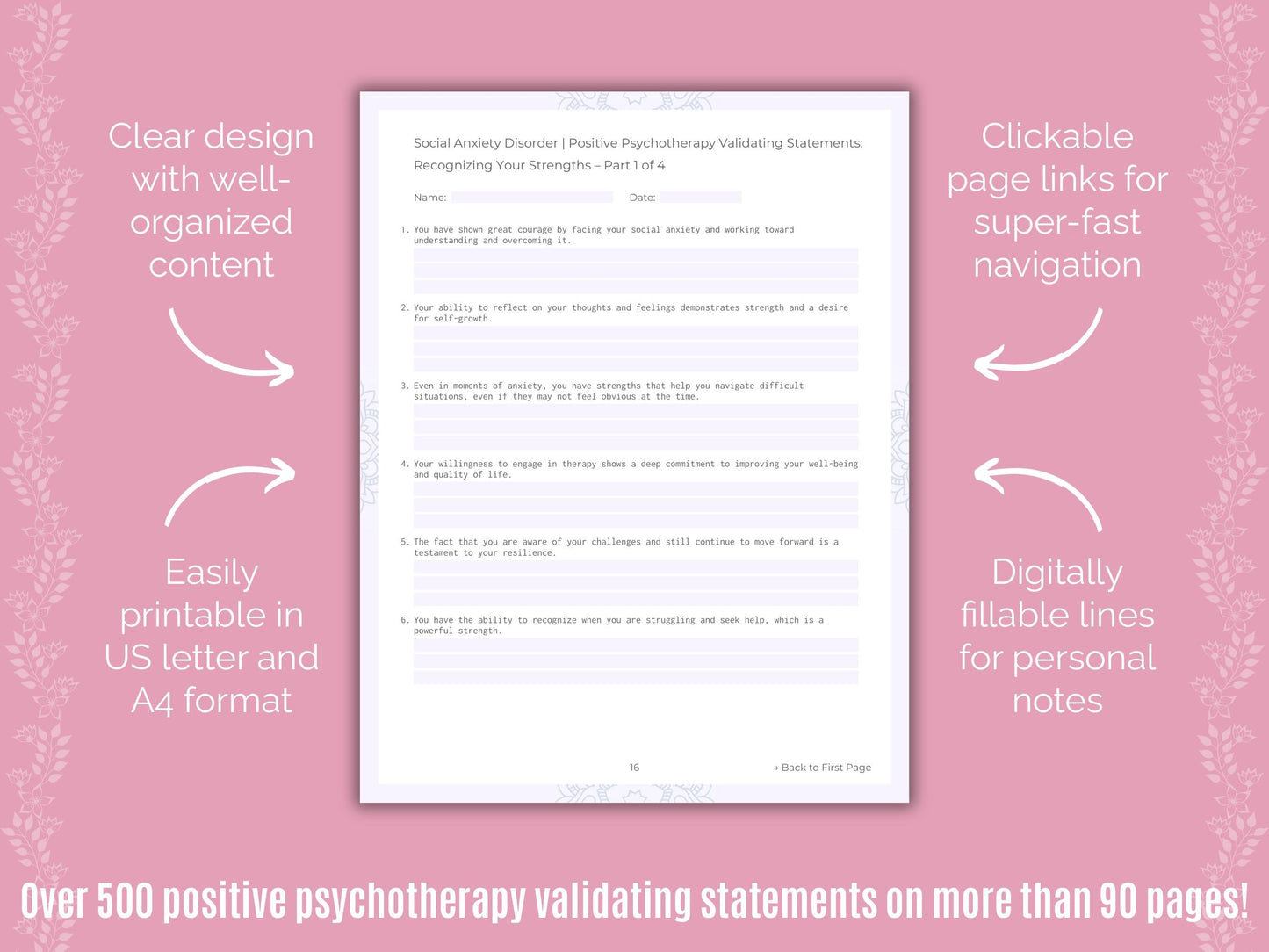 Social Anxiety Disorder Positive Psychotherapy Counseling Templates