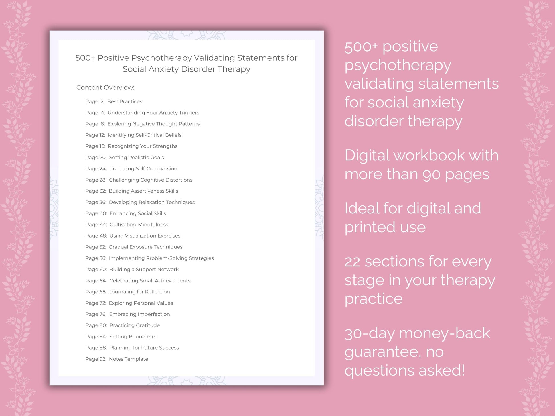 Social Anxiety Disorder Positive Psychotherapy Therapist Worksheets