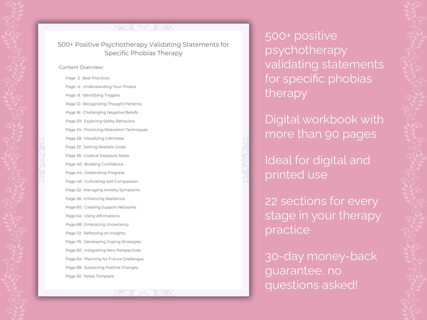 Specific Phobias Positive Psychotherapy Therapist Worksheets