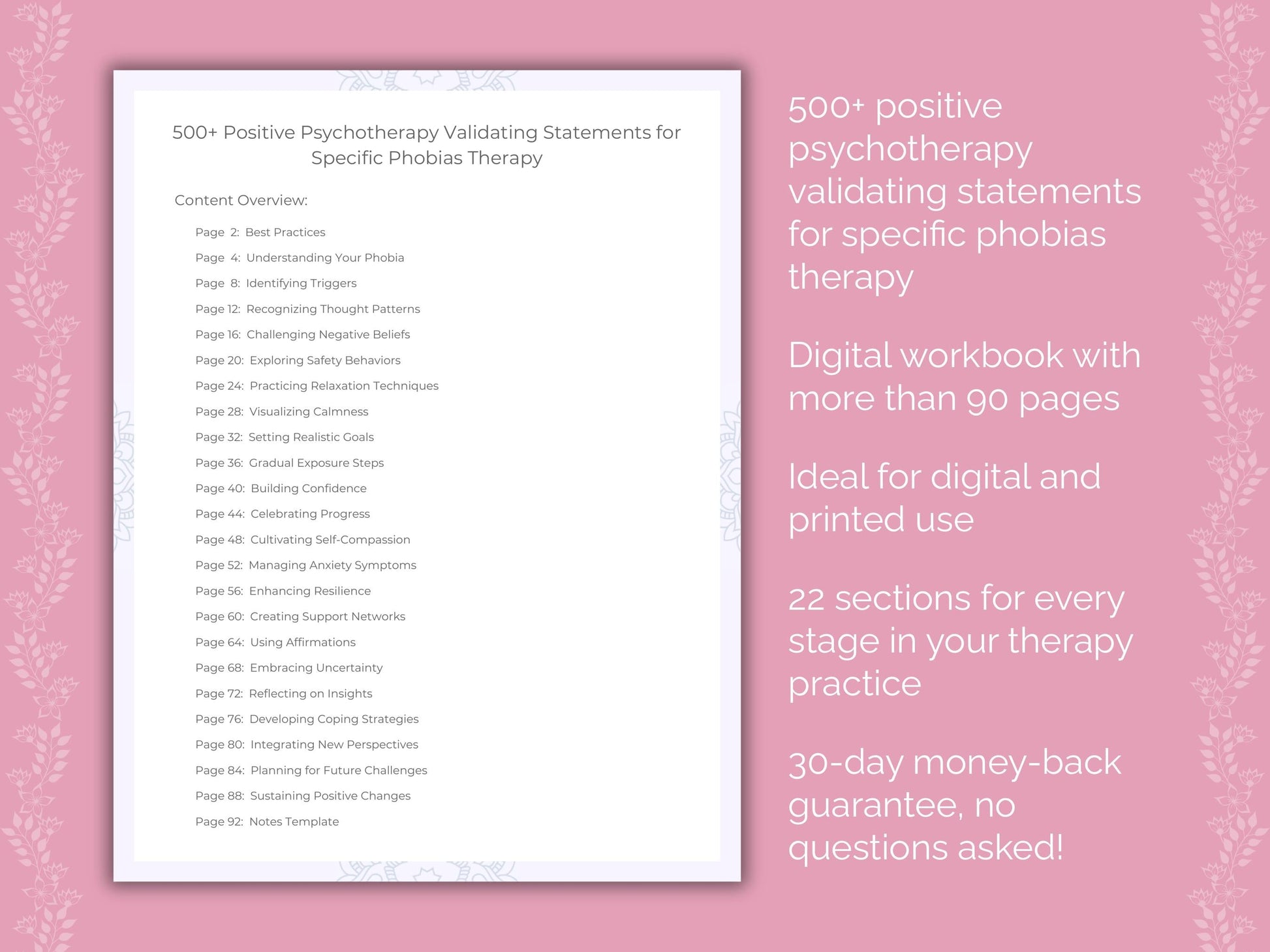 Specific Phobias Positive Psychotherapy Therapist Worksheets