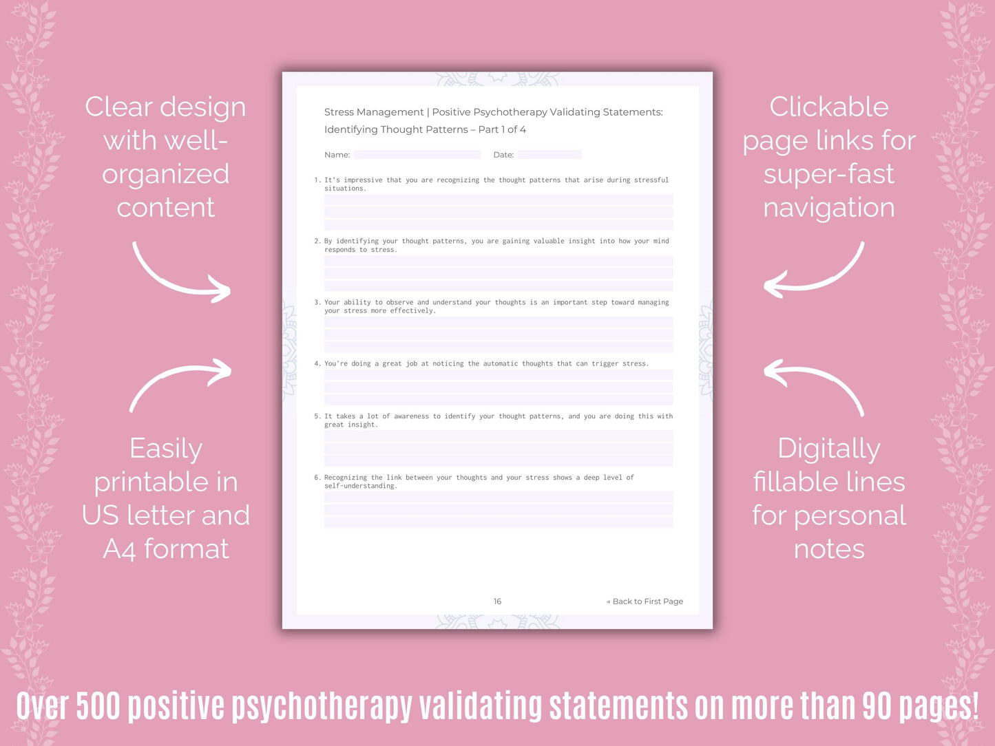 Stress Management Positive Psychotherapy Counseling Templates