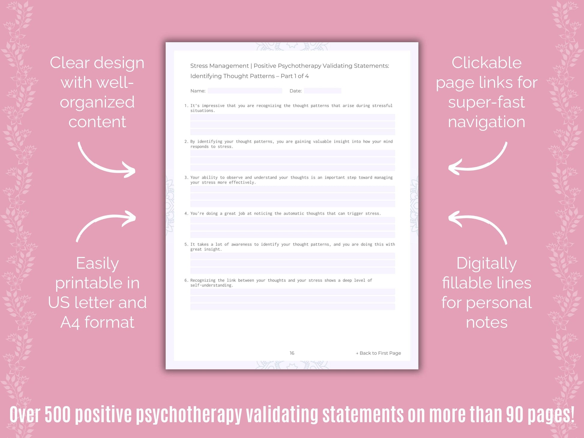 Stress Management Positive Psychotherapy Counseling Templates