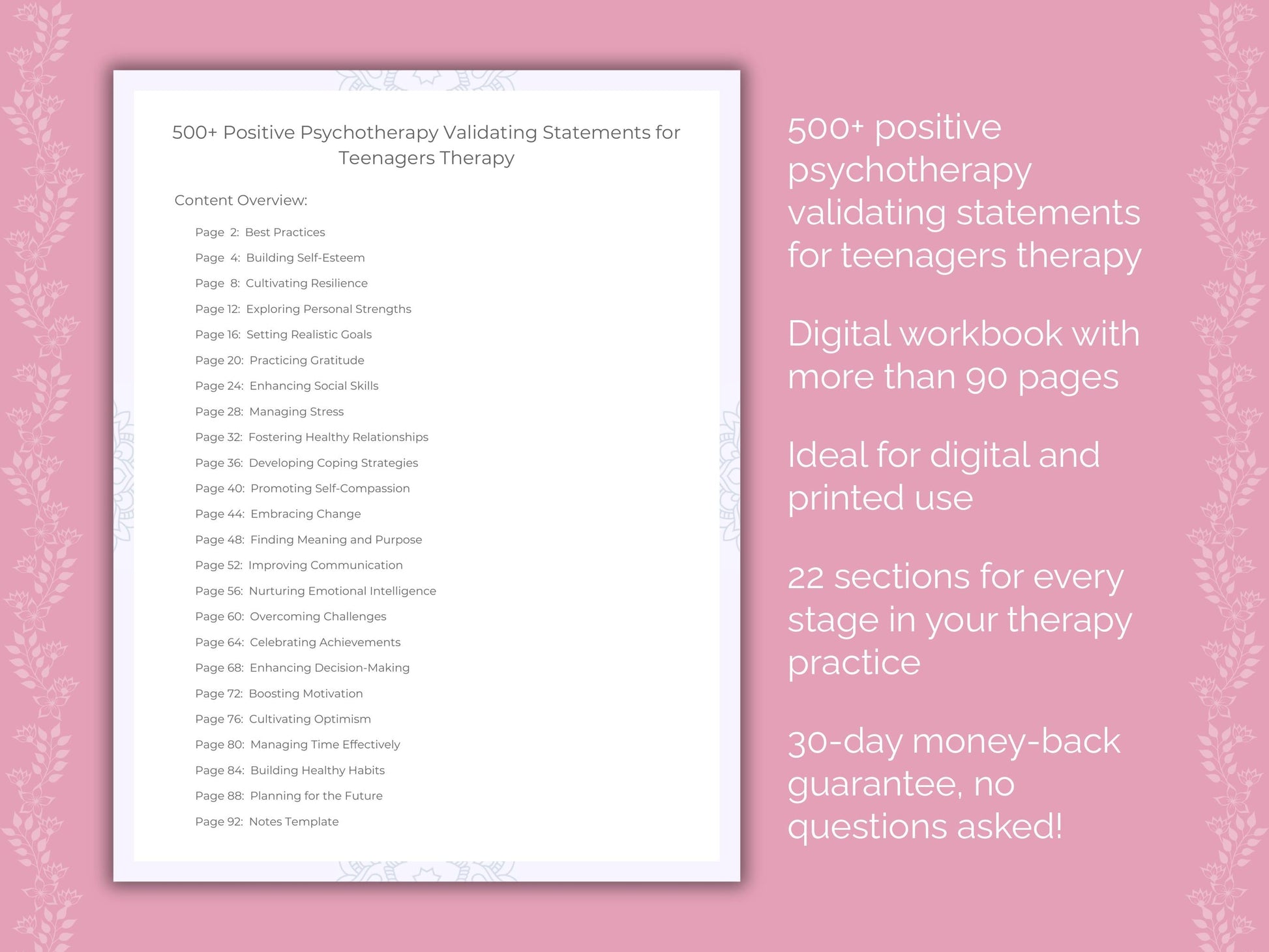 Teenagers Positive Psychotherapy Therapist Worksheets