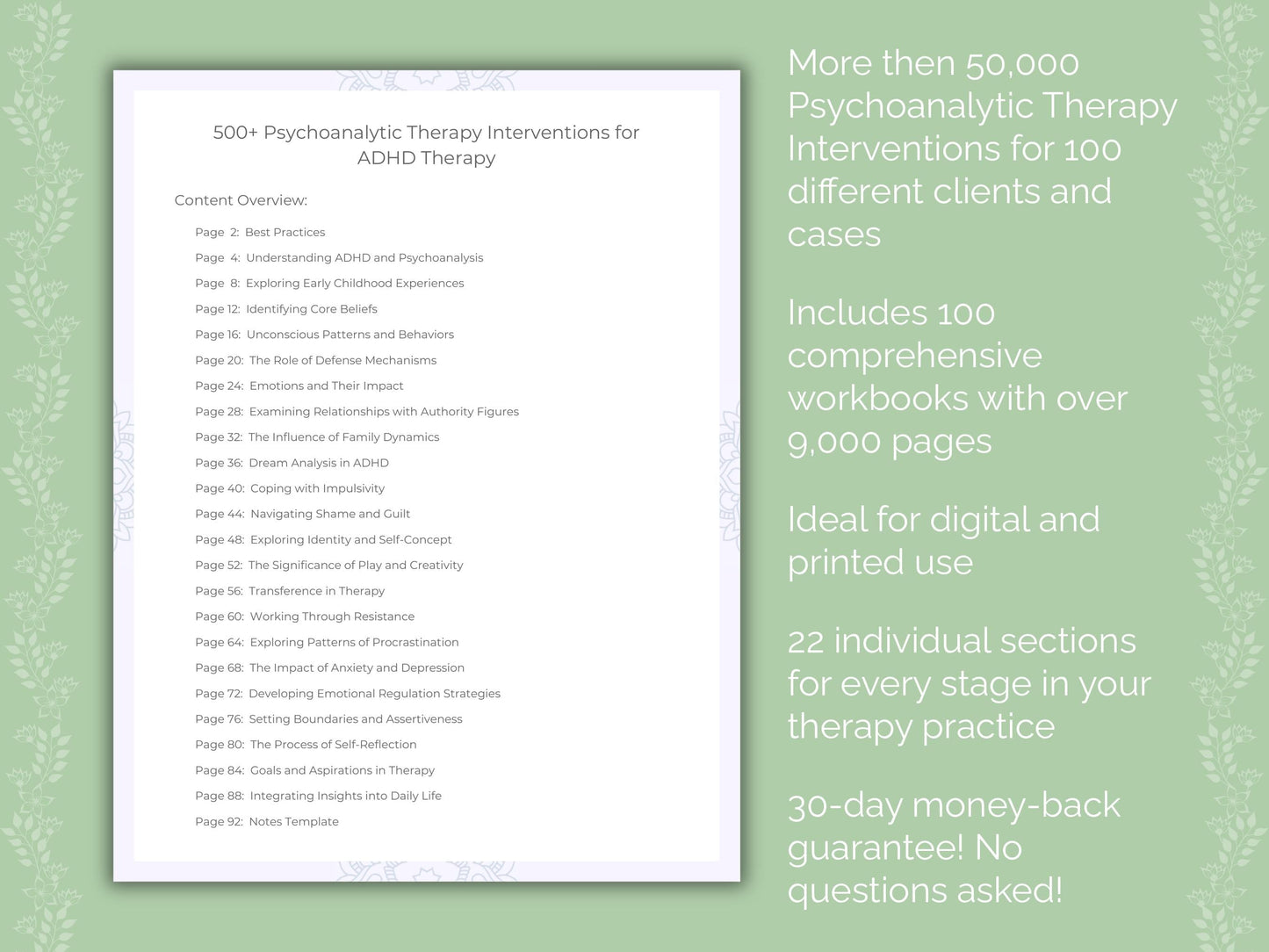 Psychoanalytic Therapy Interventions Counseling Templates